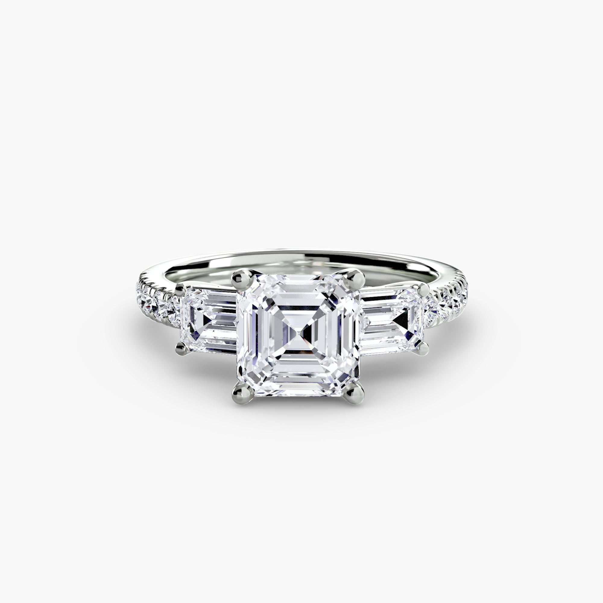 Rose Three-Stone Ring with Pavé Band