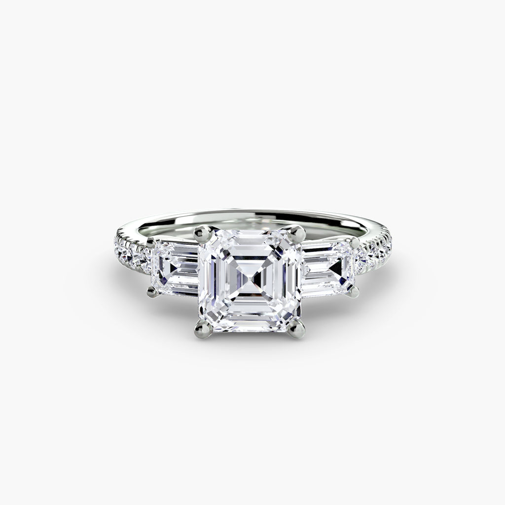 Rose Three-Stone Ring with Pavé Band