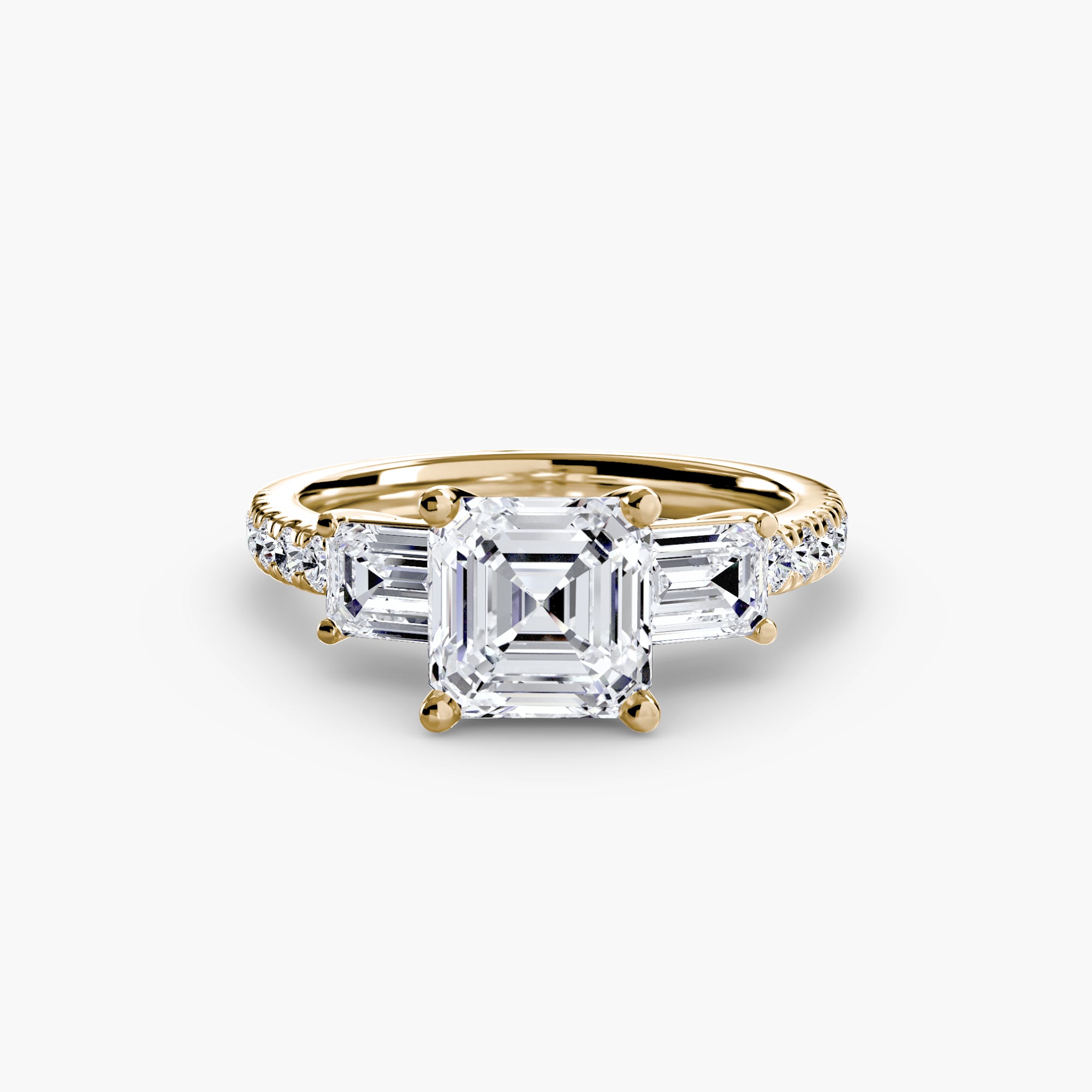 Rose Three-Stone Ring with Pavé Band