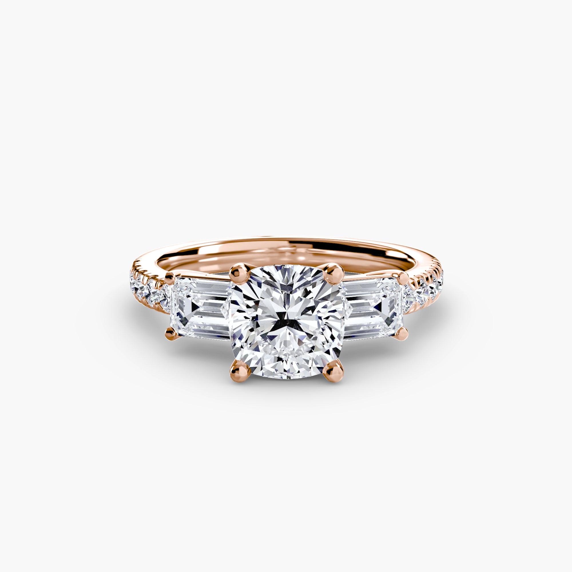 Rose Three-Stone Ring with Pavé Band