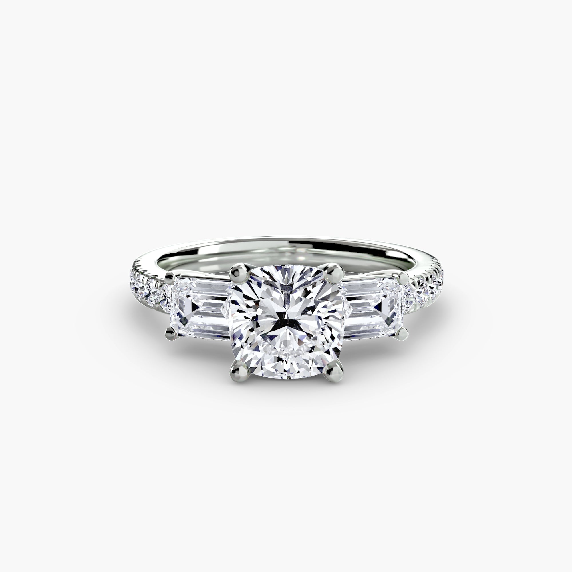 Rose Three-Stone Ring with Pavé Band