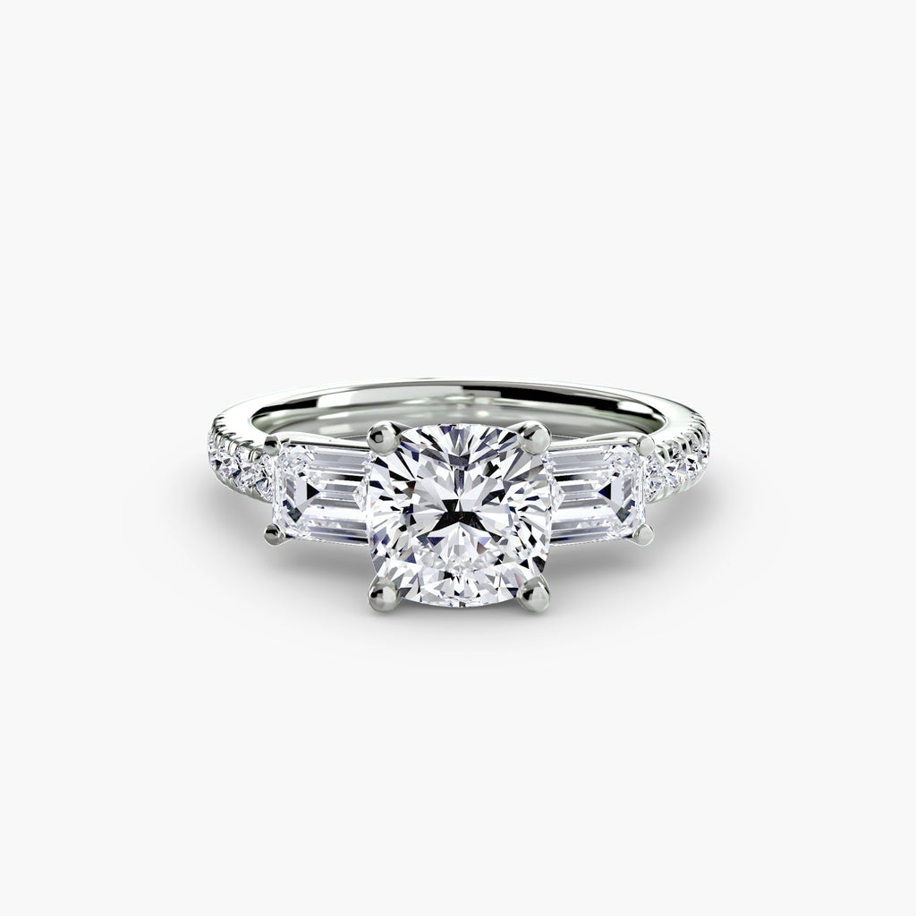Rose Three-Stone Ring with Pavé Band