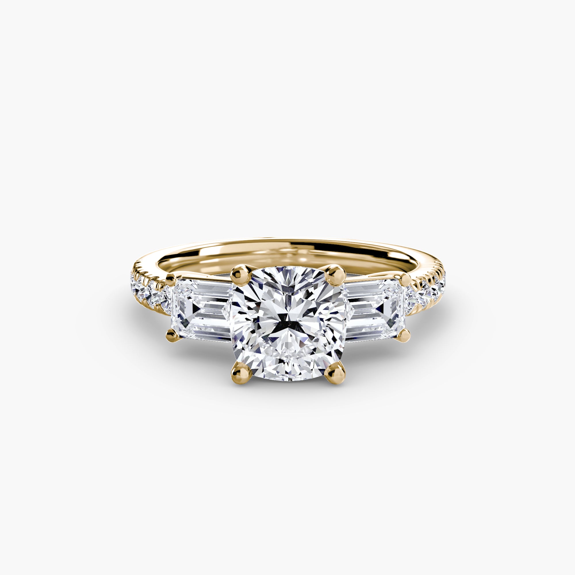 Rose Three-Stone Ring with Pavé Band