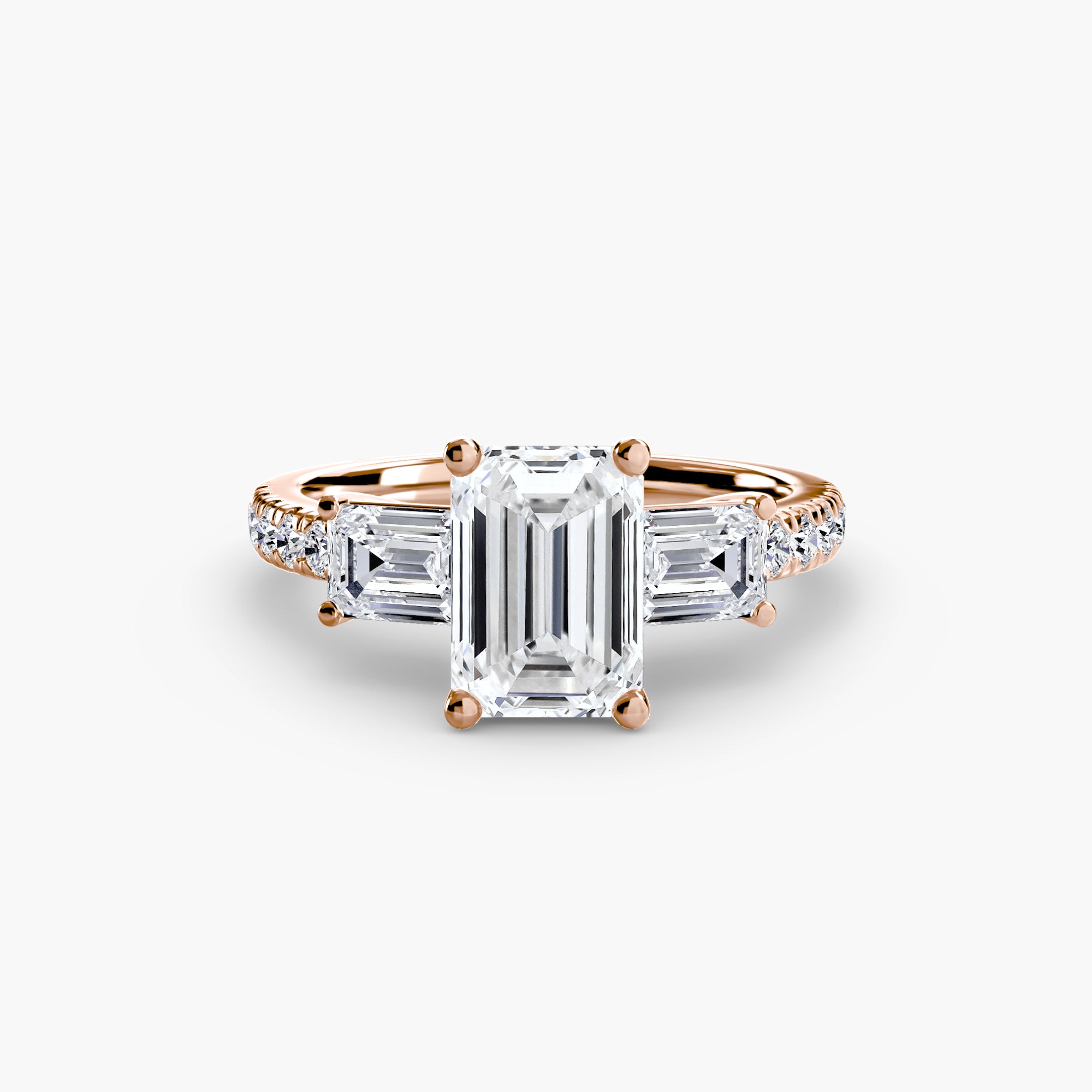 Rose Three-Stone Ring with Pavé Band