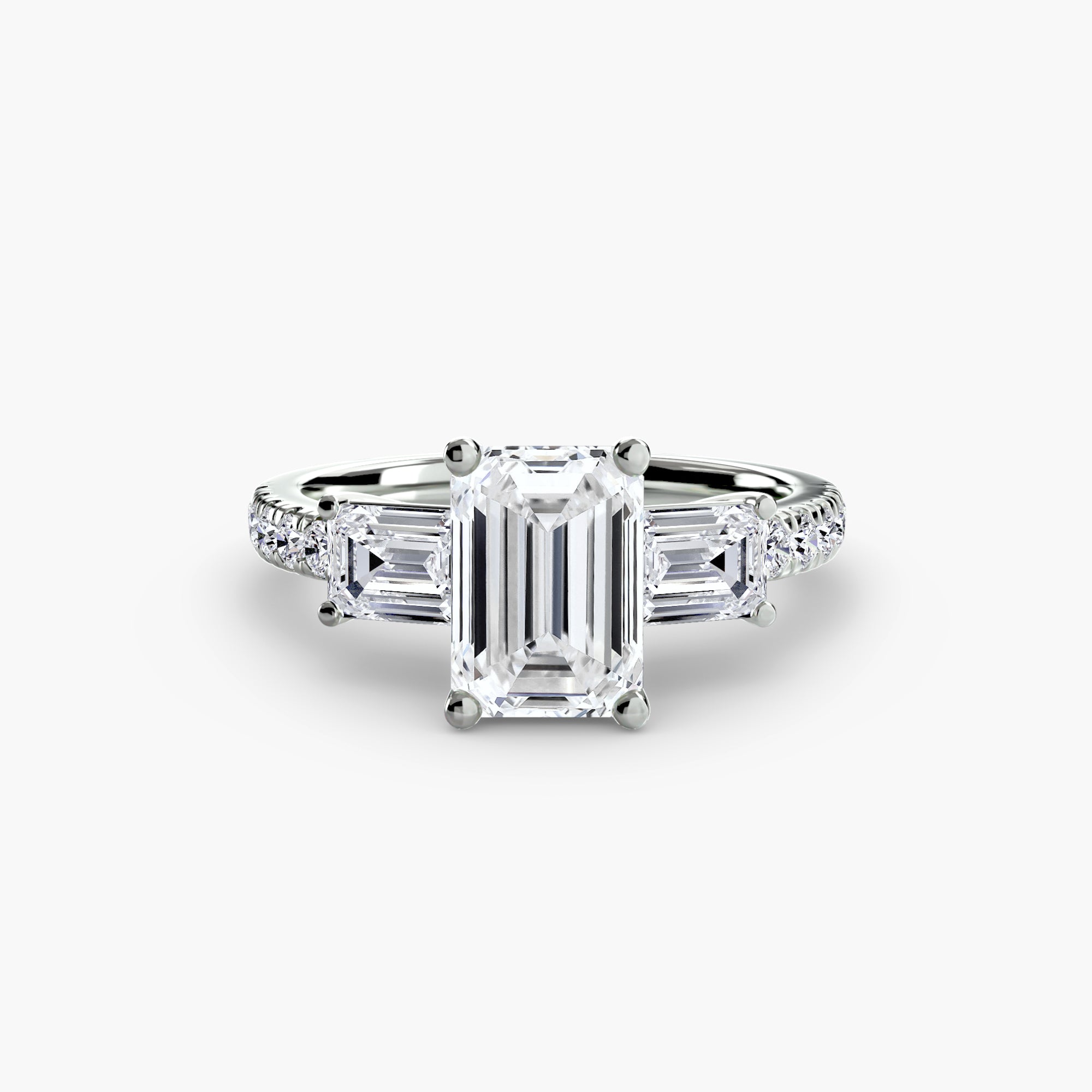 Rose Three-Stone Ring with Pavé Band