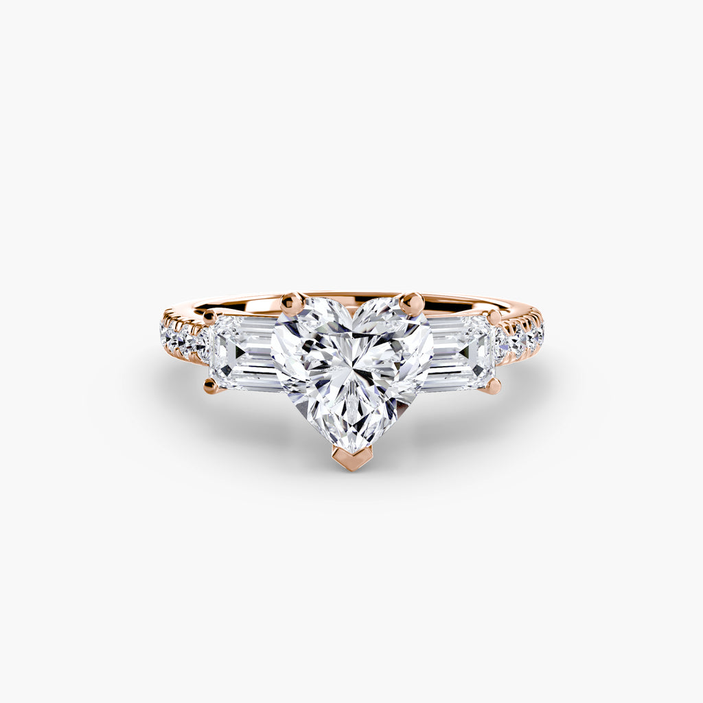 Rose Three-Stone Ring with Pavé Band