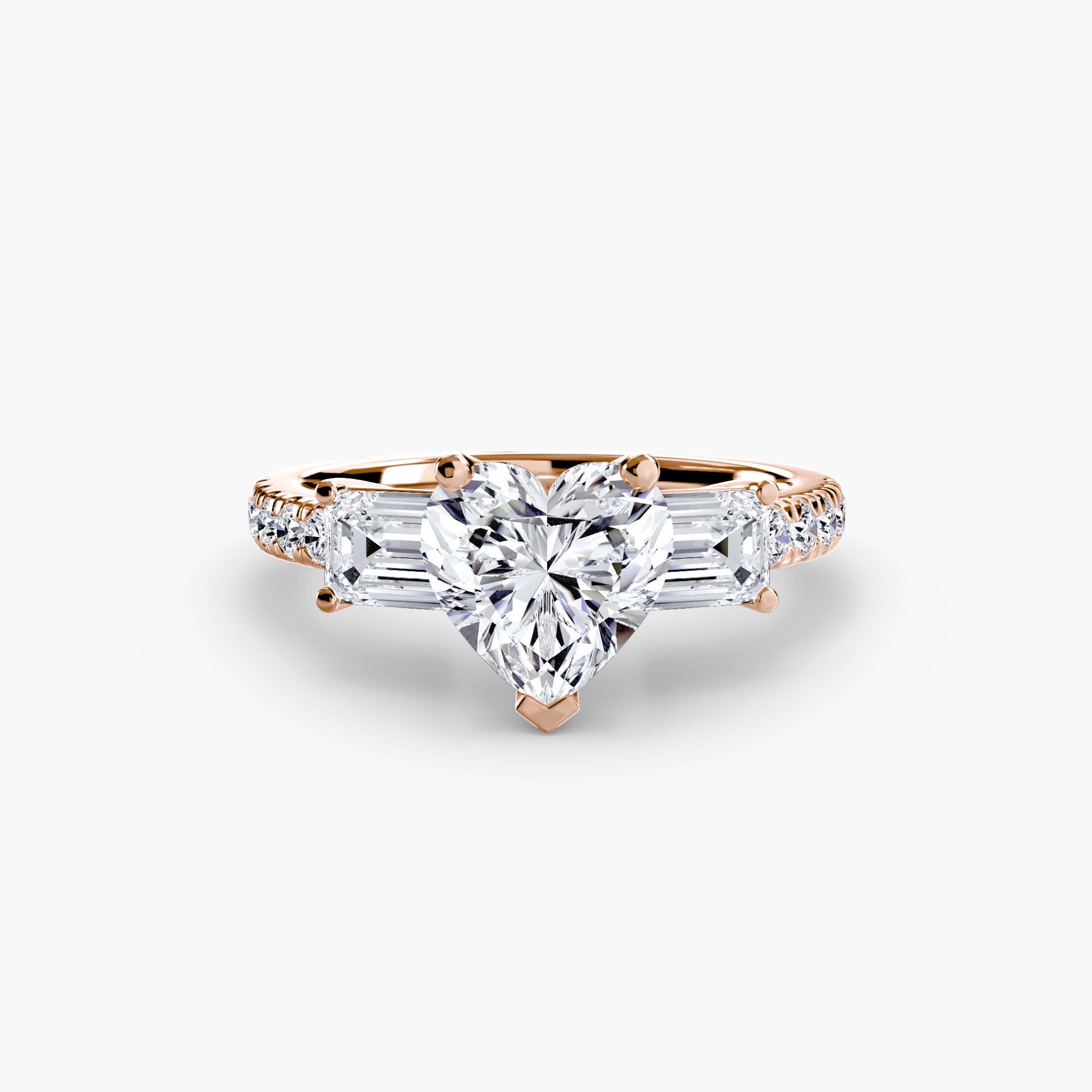 Rose Three-Stone Ring with Pavé Band