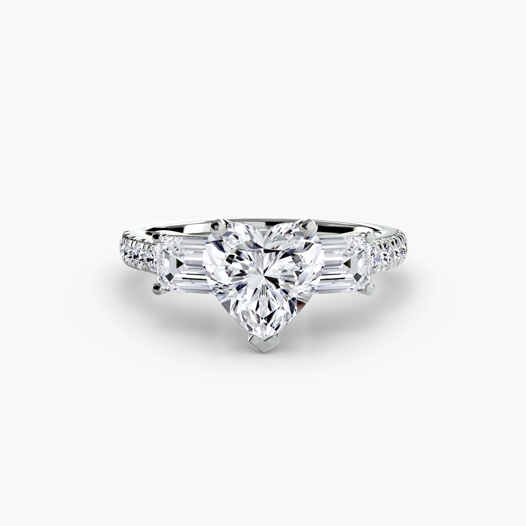Rose Three-Stone Ring with Pavé Band