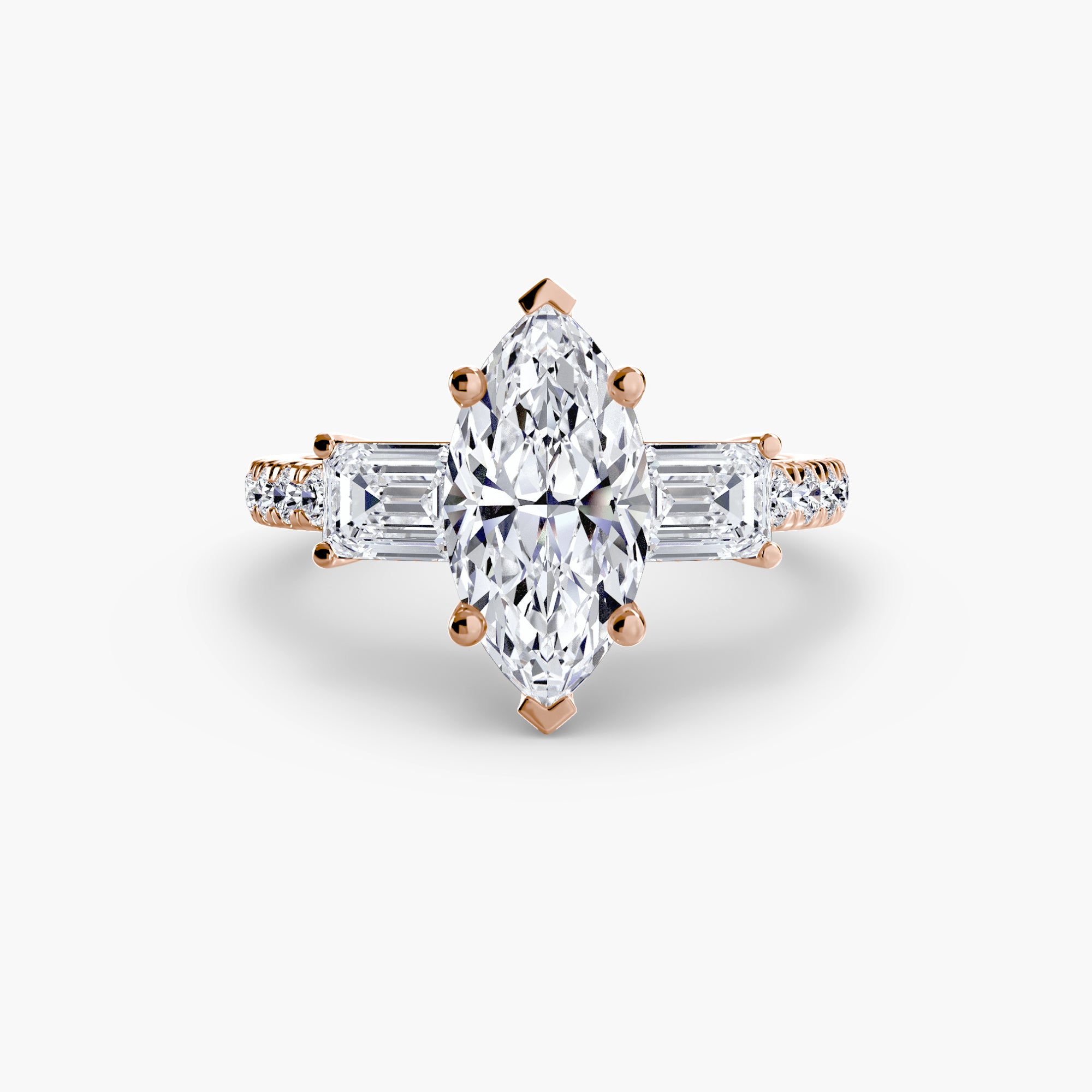 Rose Three-Stone Ring with Pavé Band