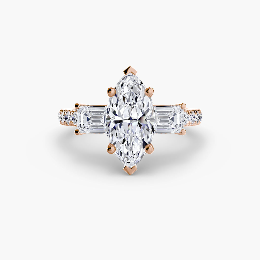 Rose Three-Stone Ring with Pavé Band