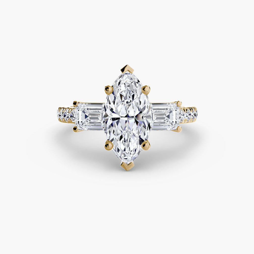 Rose Three-Stone Ring with Pavé Band