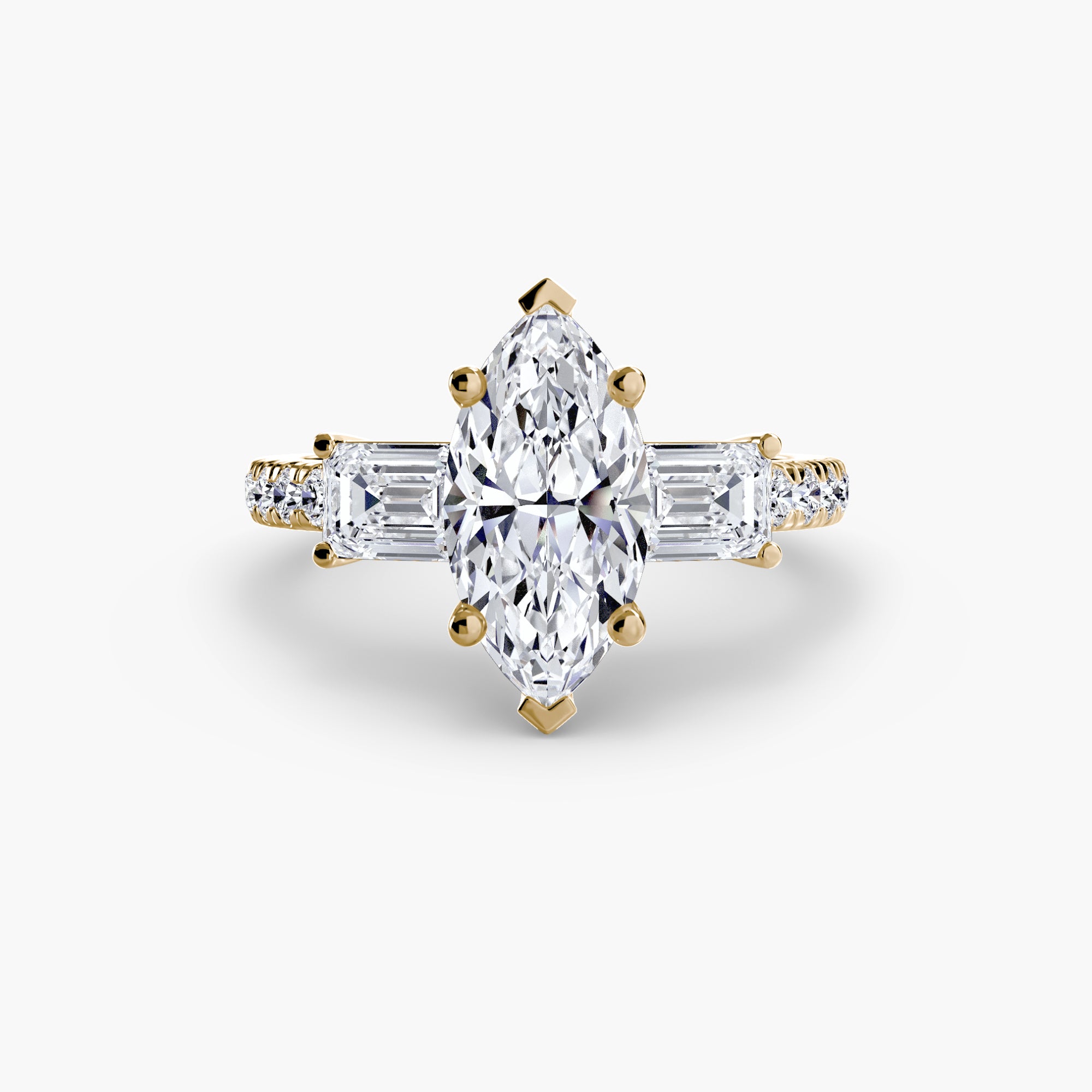 Rose Three-Stone Ring with Pavé Band