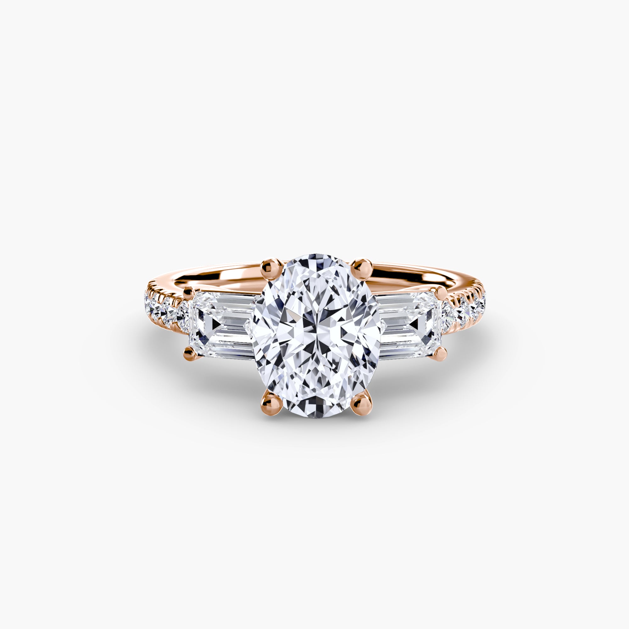 Rose Three-Stone Ring with Pavé Band