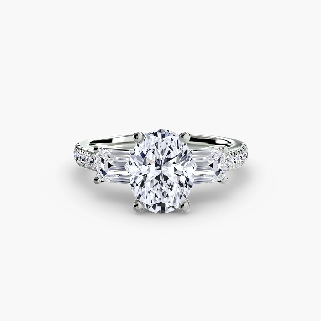 Rose Three-Stone Ring with Pavé Band