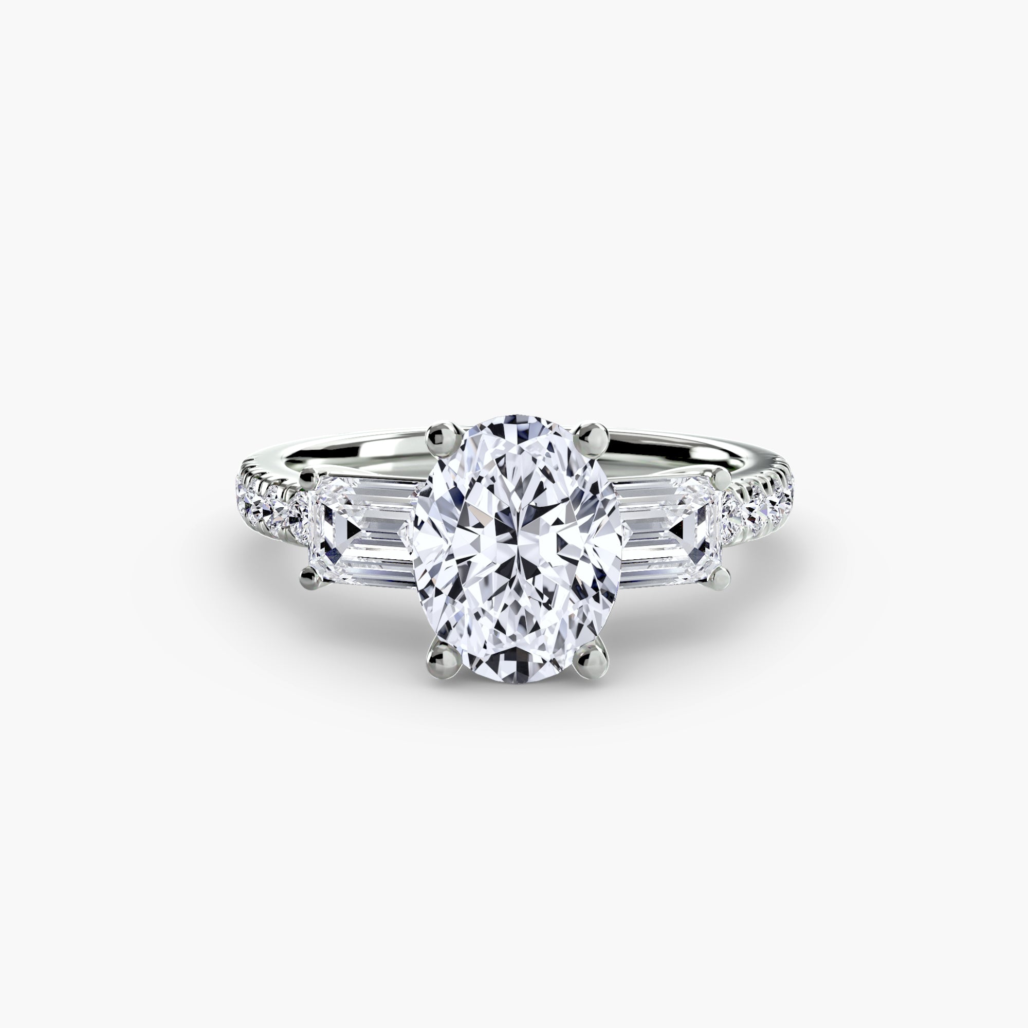Rose Three-Stone Ring with Pavé Band