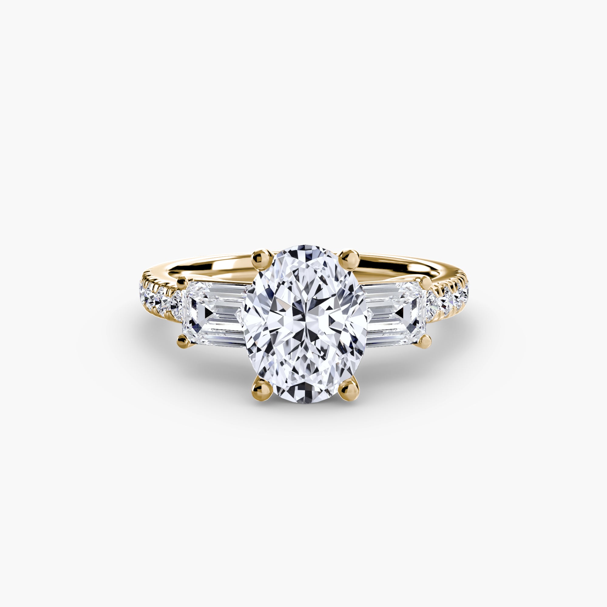 Rose Three-Stone Ring with Pavé Band