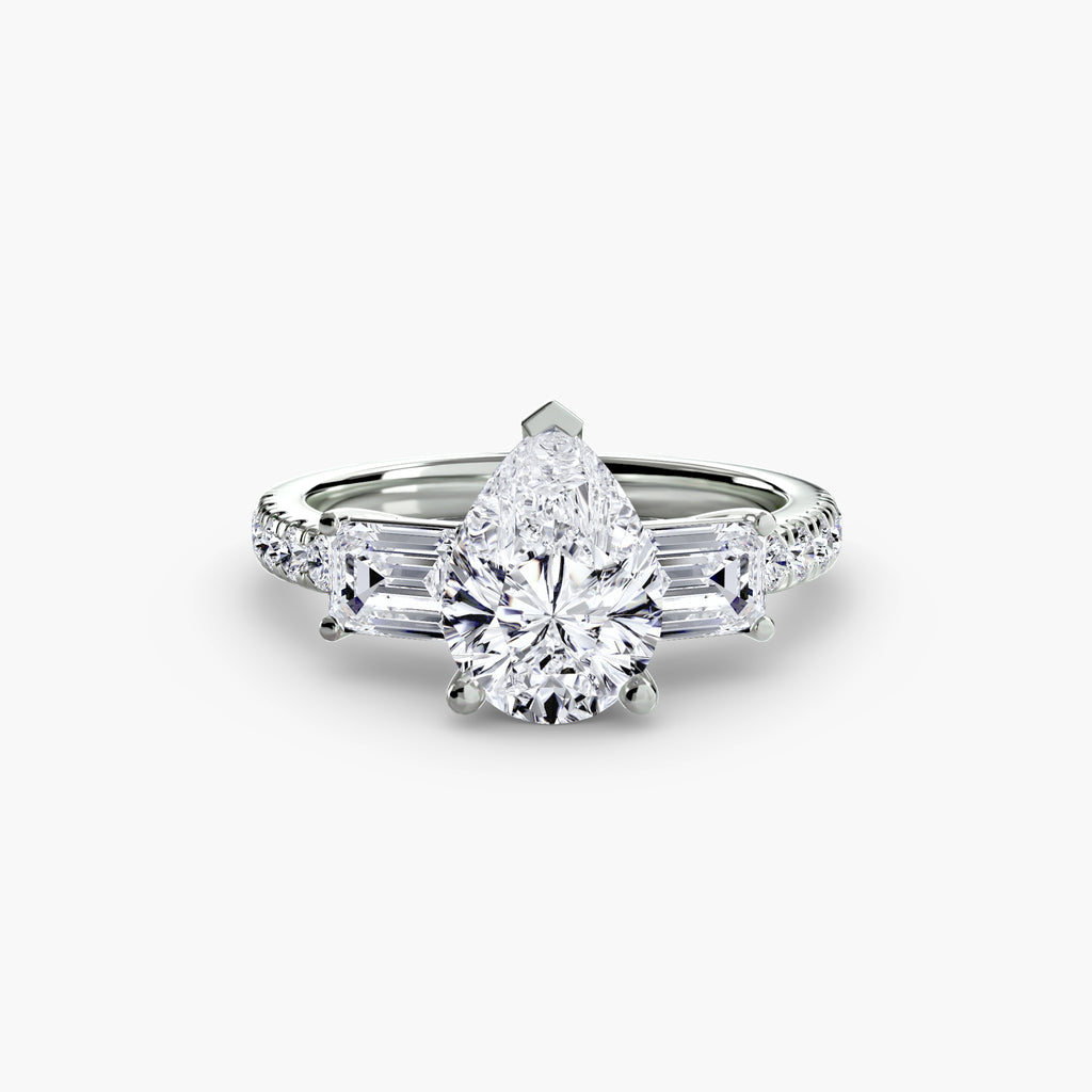 Rose Three-Stone Ring with Pavé Band