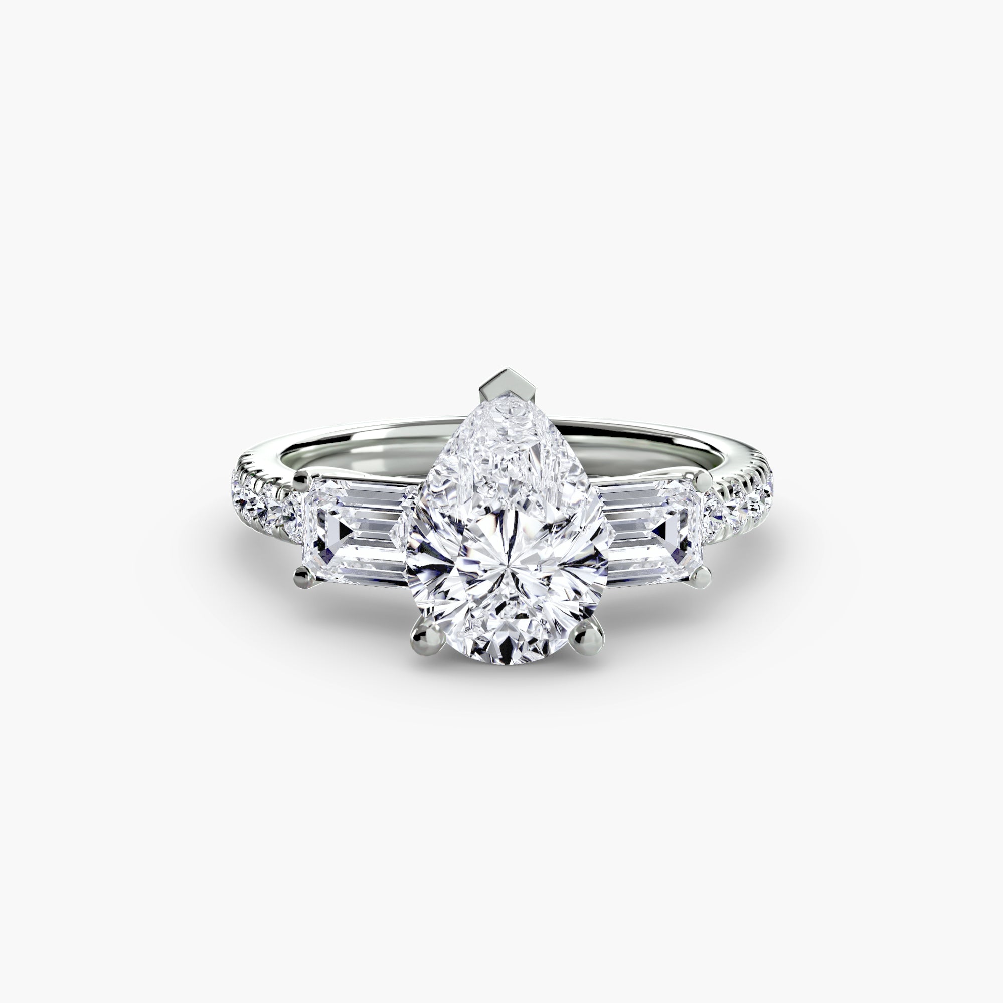 Rose Three-Stone Ring with Pavé Band