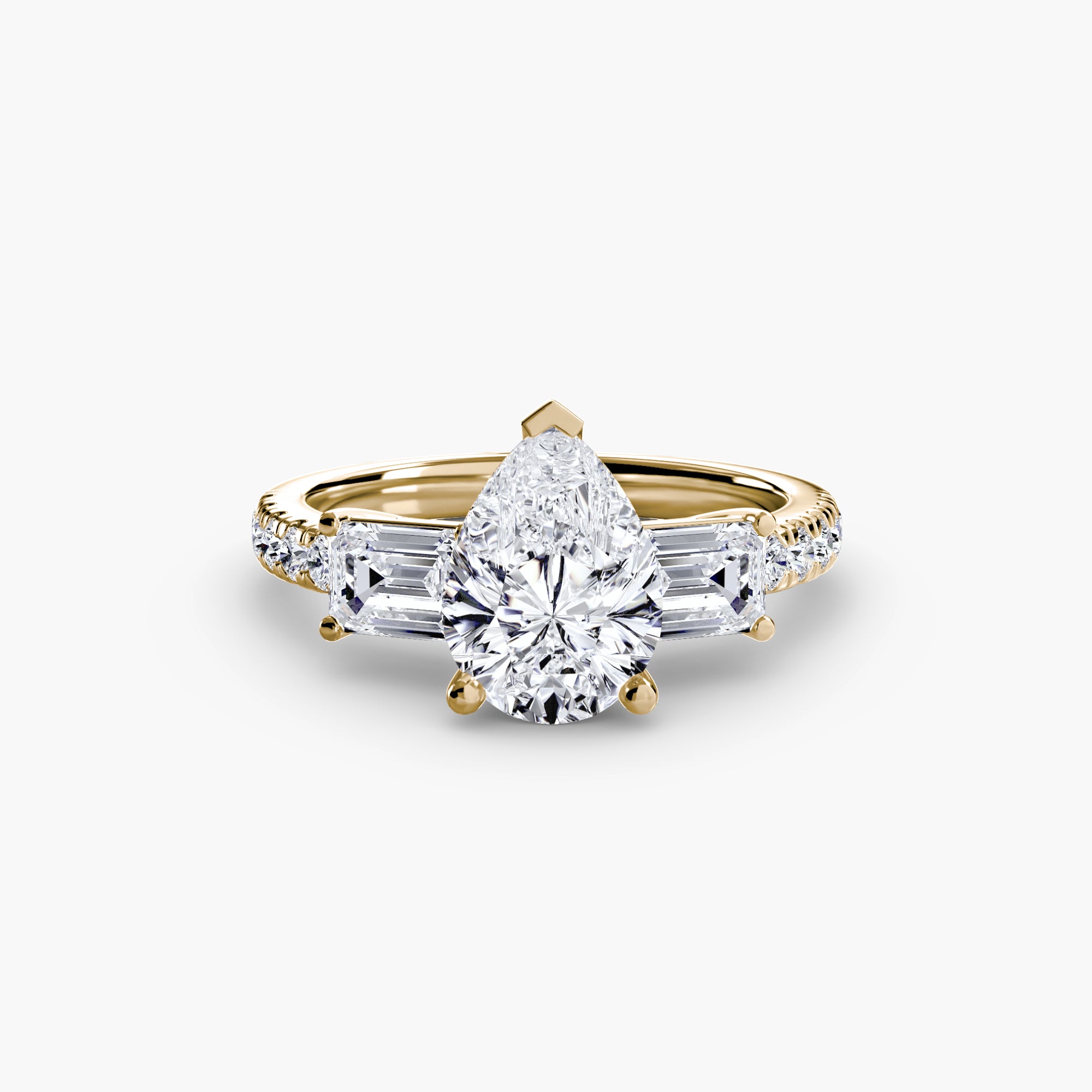 Rose Three-Stone Ring with Pavé Band