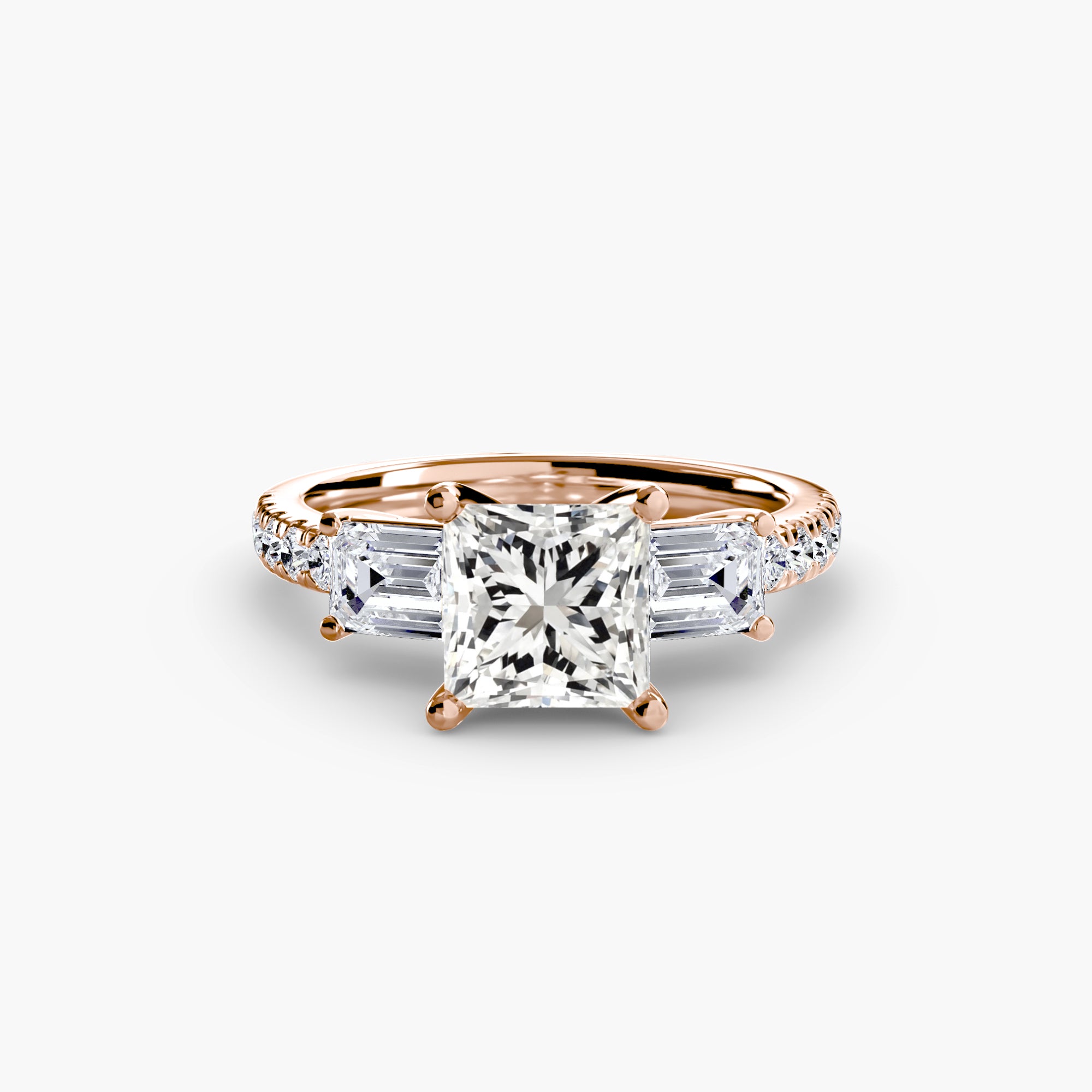 Rose Three-Stone Ring with Pavé Band