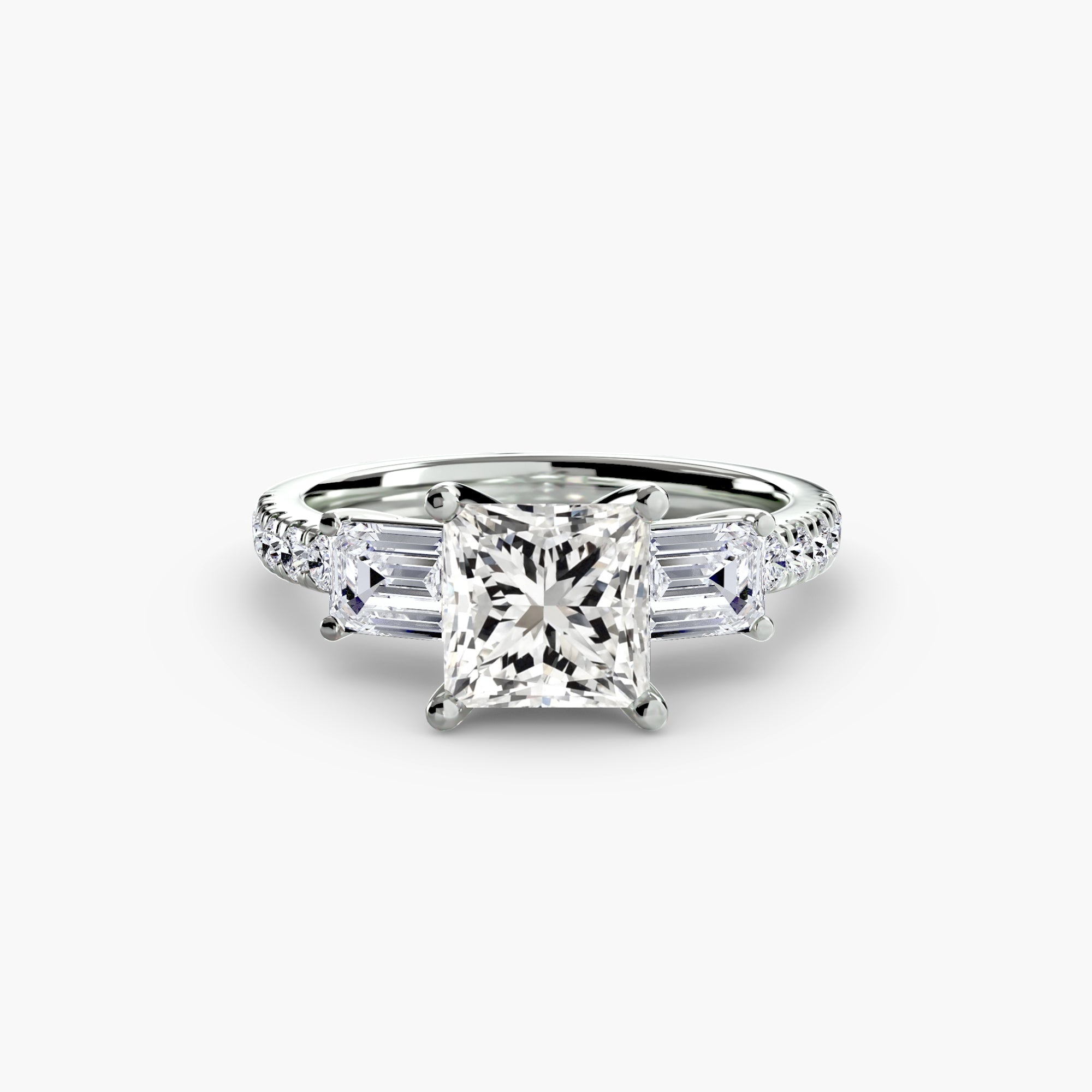 Rose Three-Stone Ring with Pavé Band