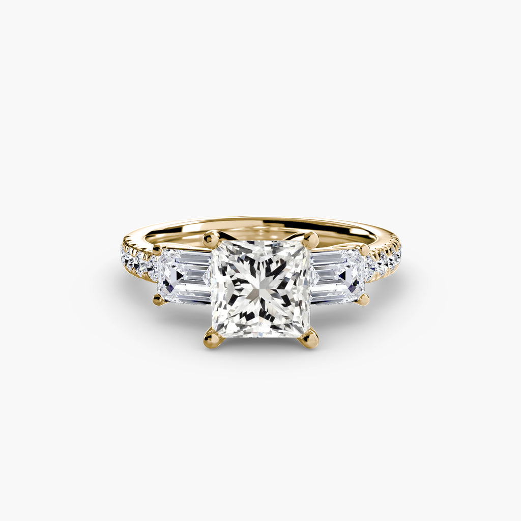 Rose Three-Stone Ring with Pavé Band