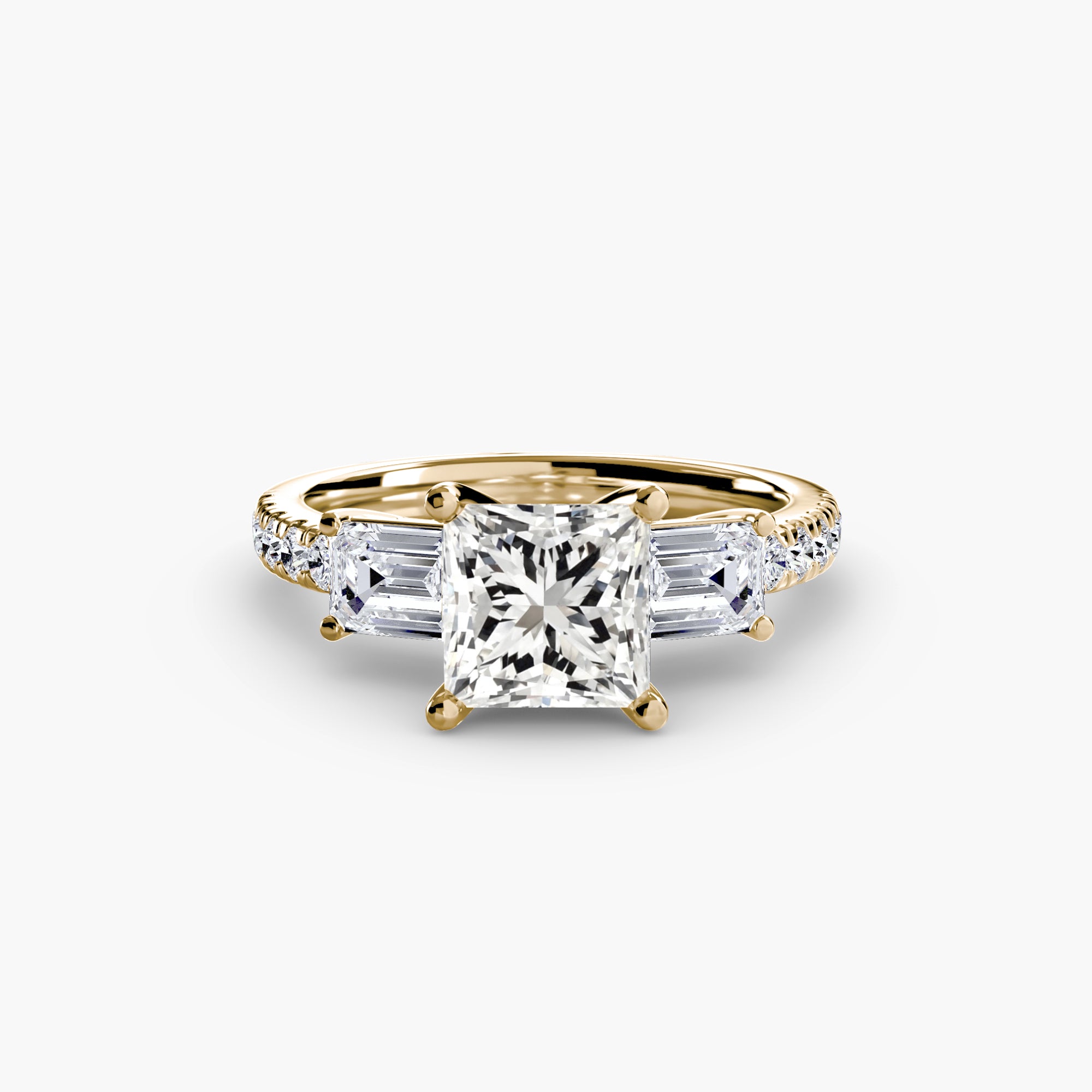 Rose Three-Stone Ring with Pavé Band