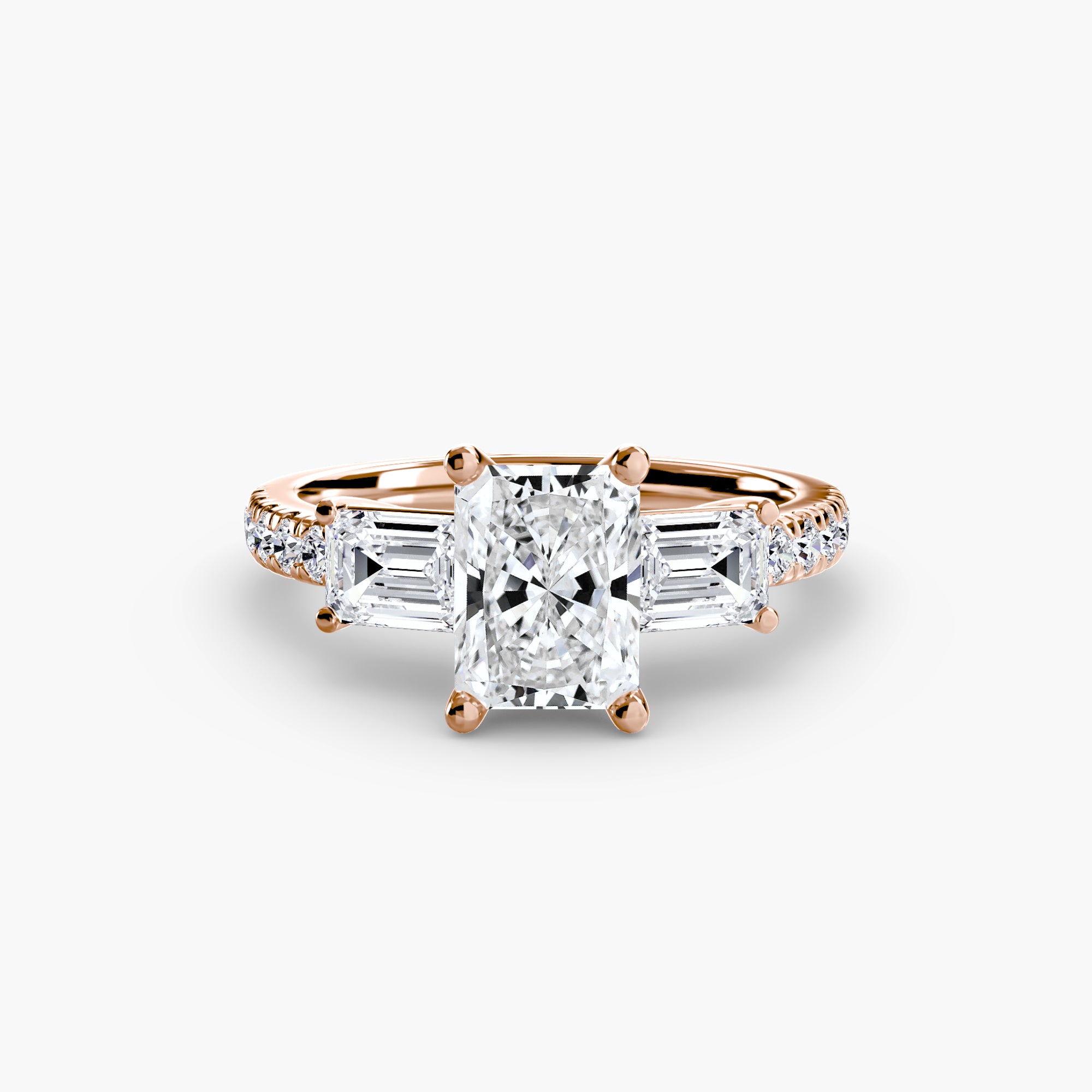 Rose Three-Stone Ring with Pavé Band