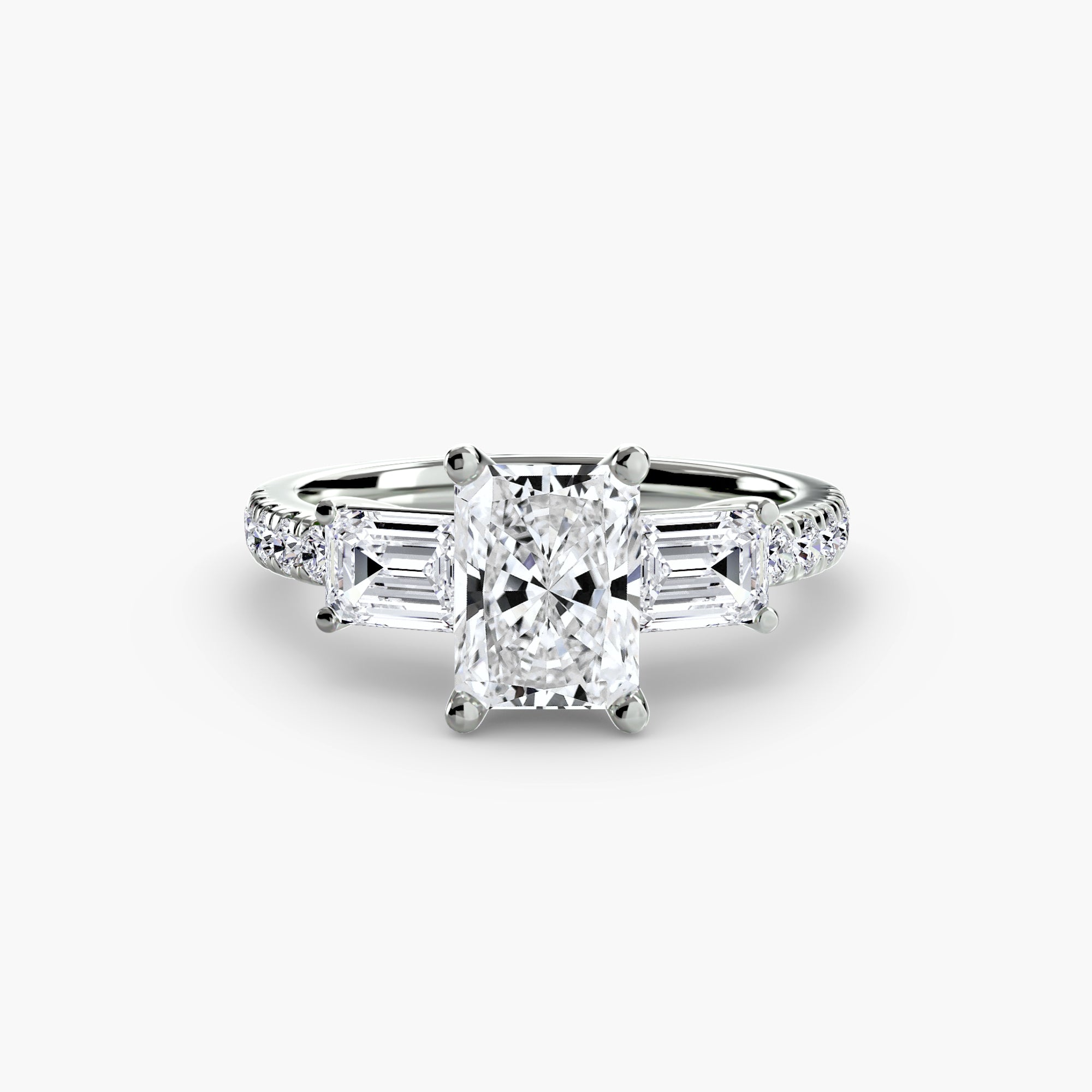 Rose Three-Stone Ring with Pavé Band