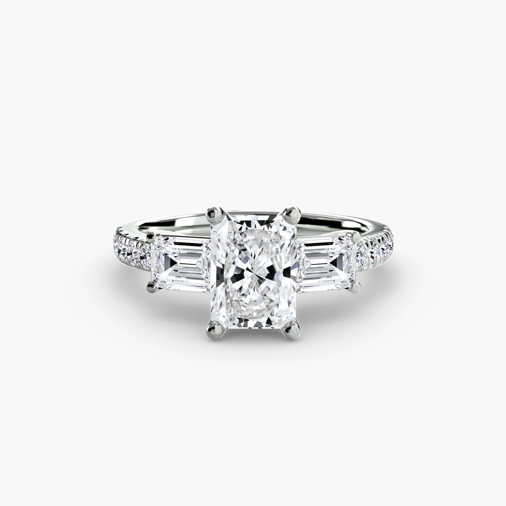 Rose Three-Stone Ring with Pavé Band