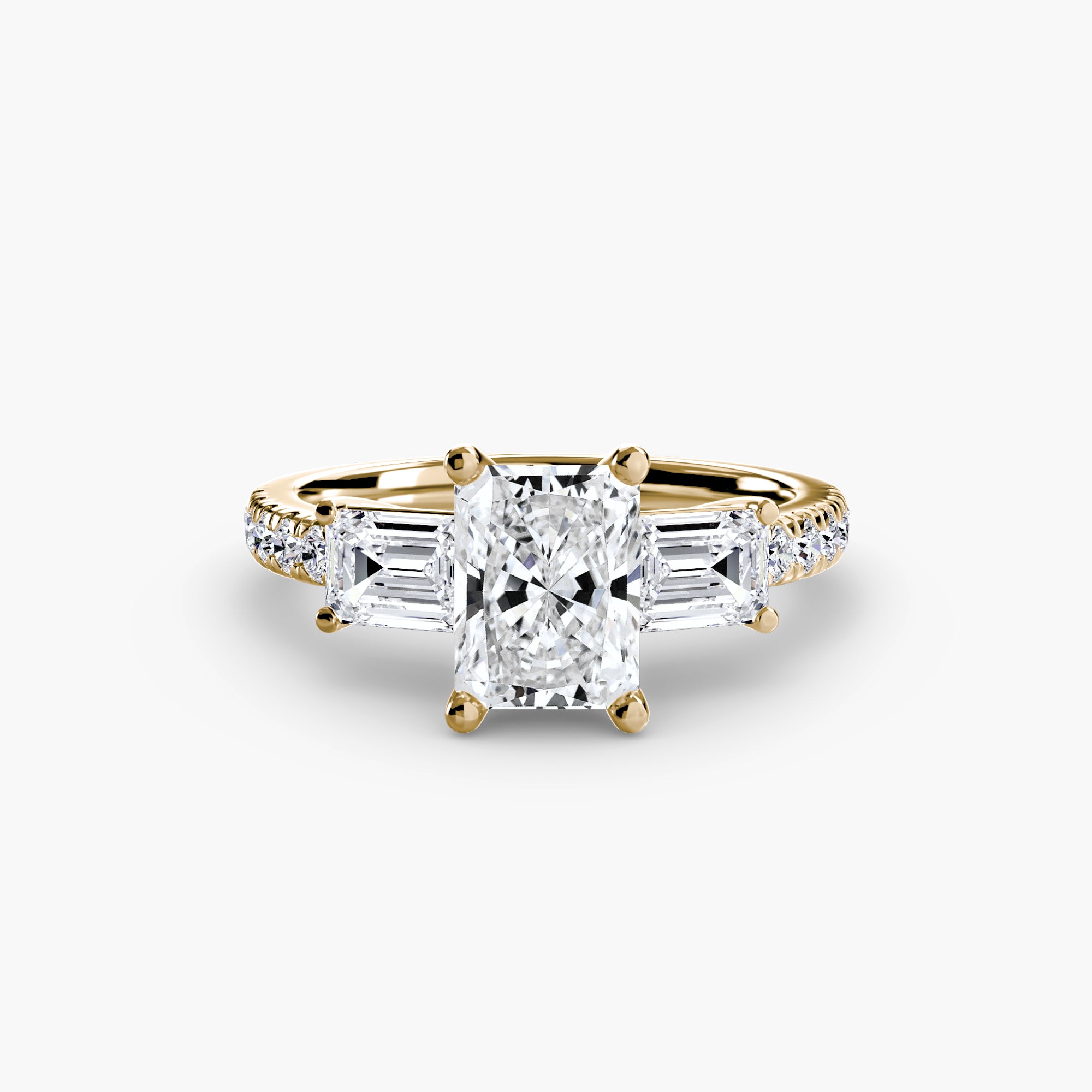 Rose Three-Stone Ring with Pavé Band