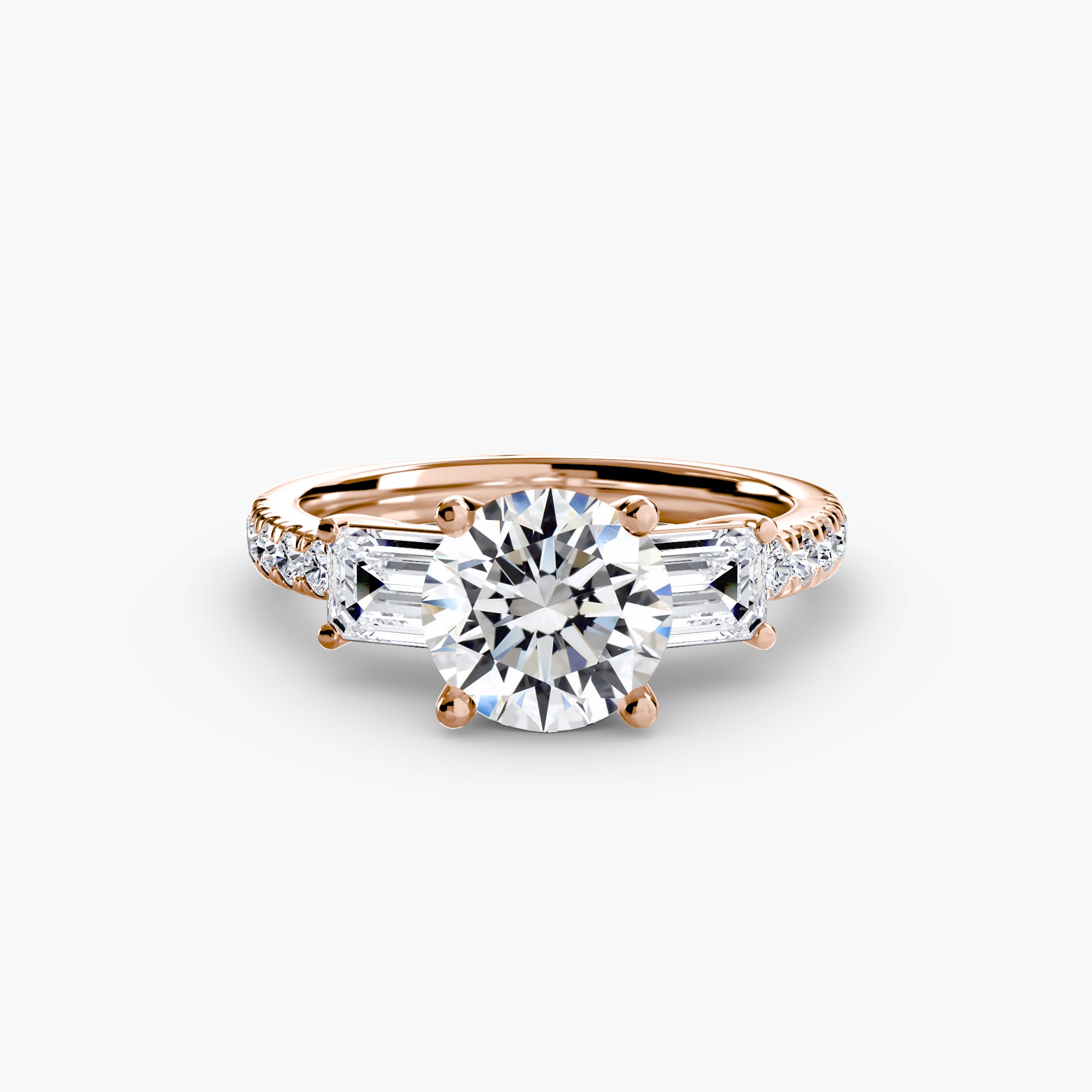Rose Three-Stone Ring with Pavé Band