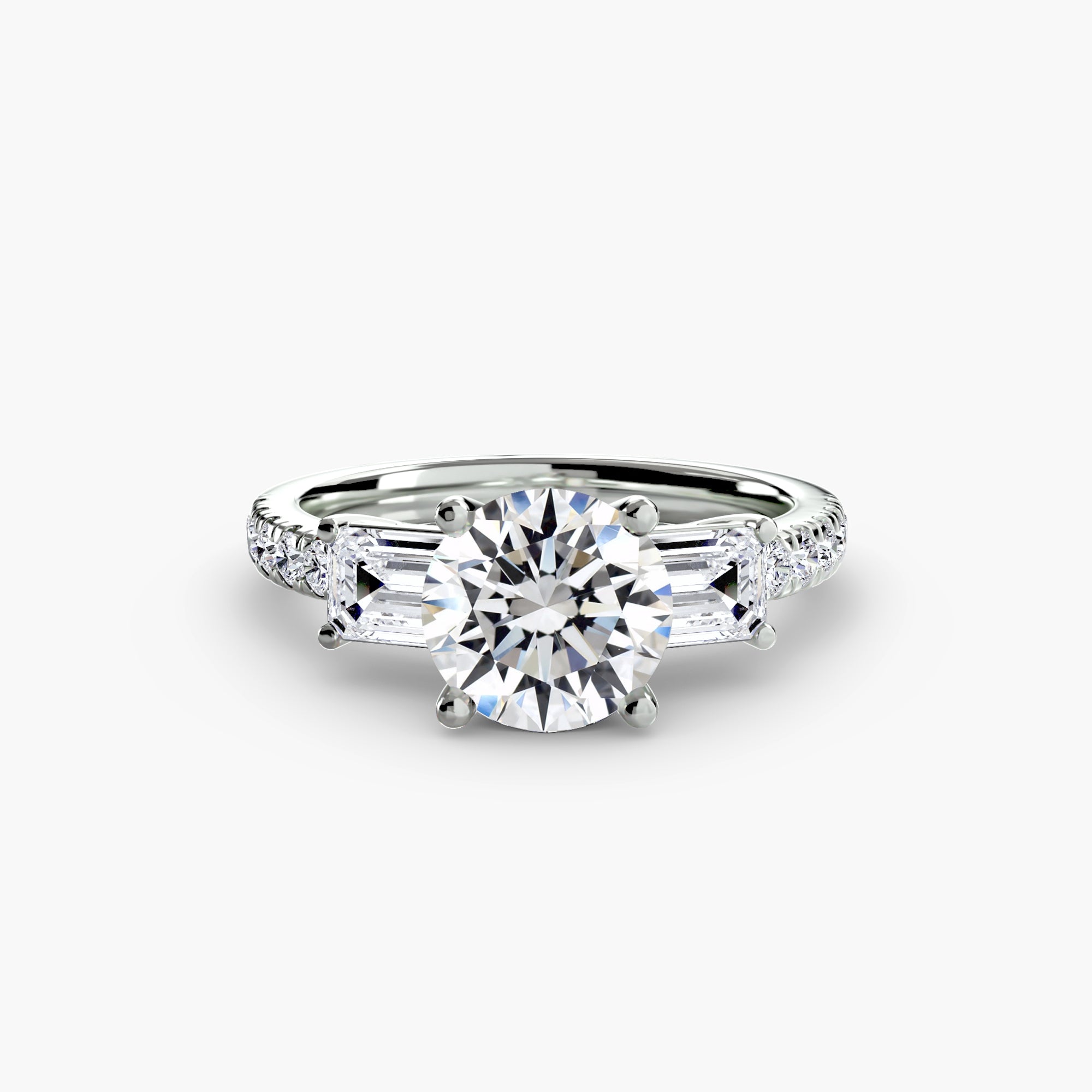 Rose Three-Stone Ring with Pavé Band
