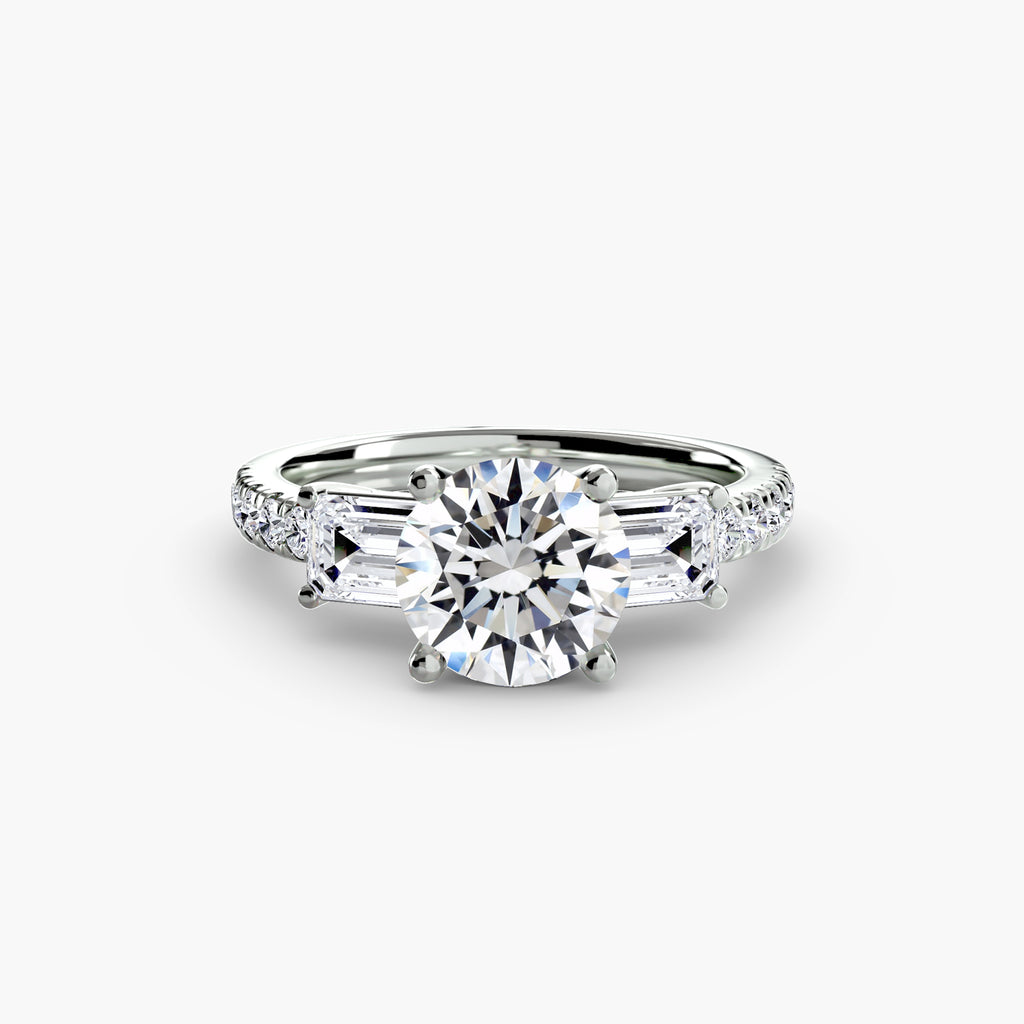 Rose Three-Stone Ring with Pavé Band