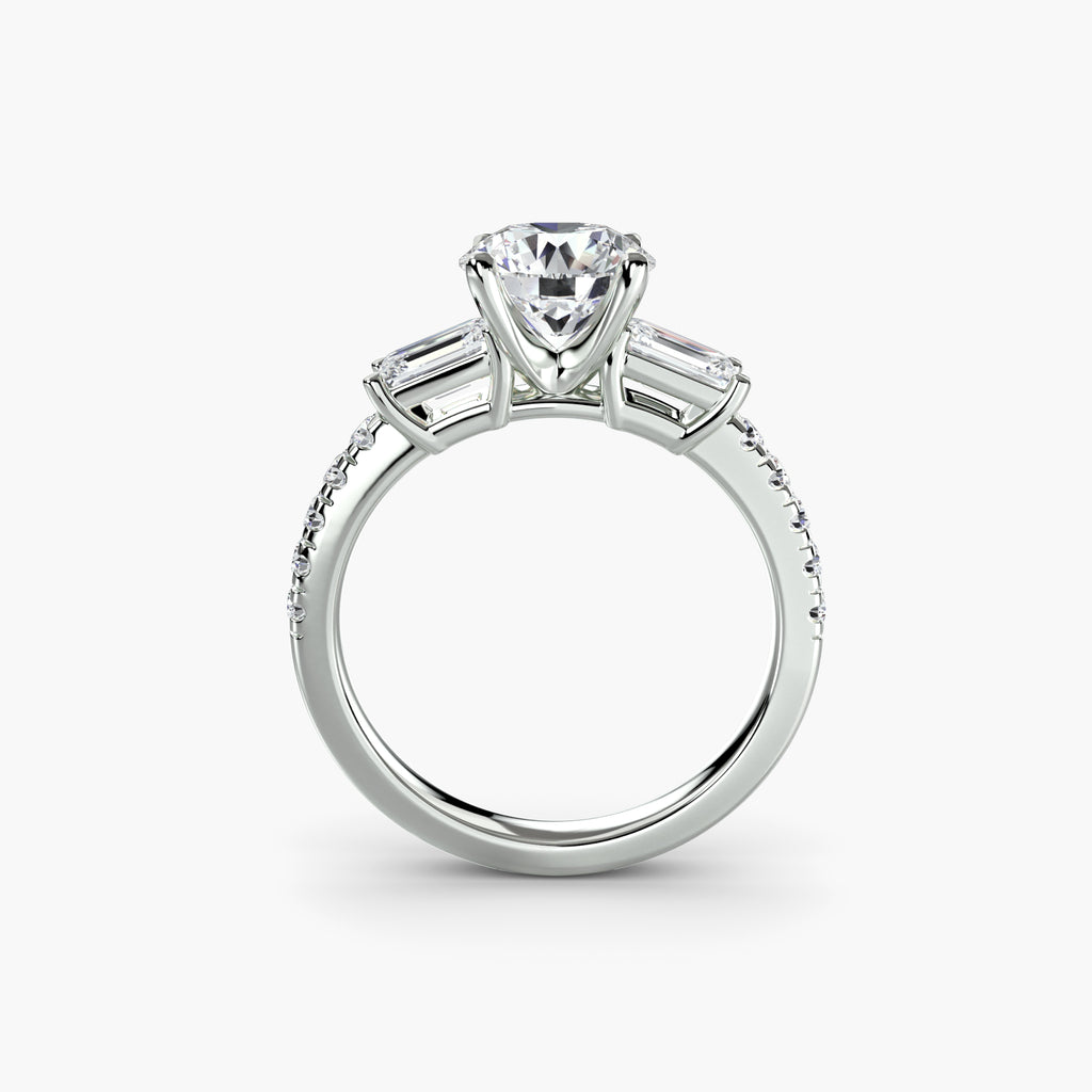 Rose Three-Stone Ring with Pavé Band