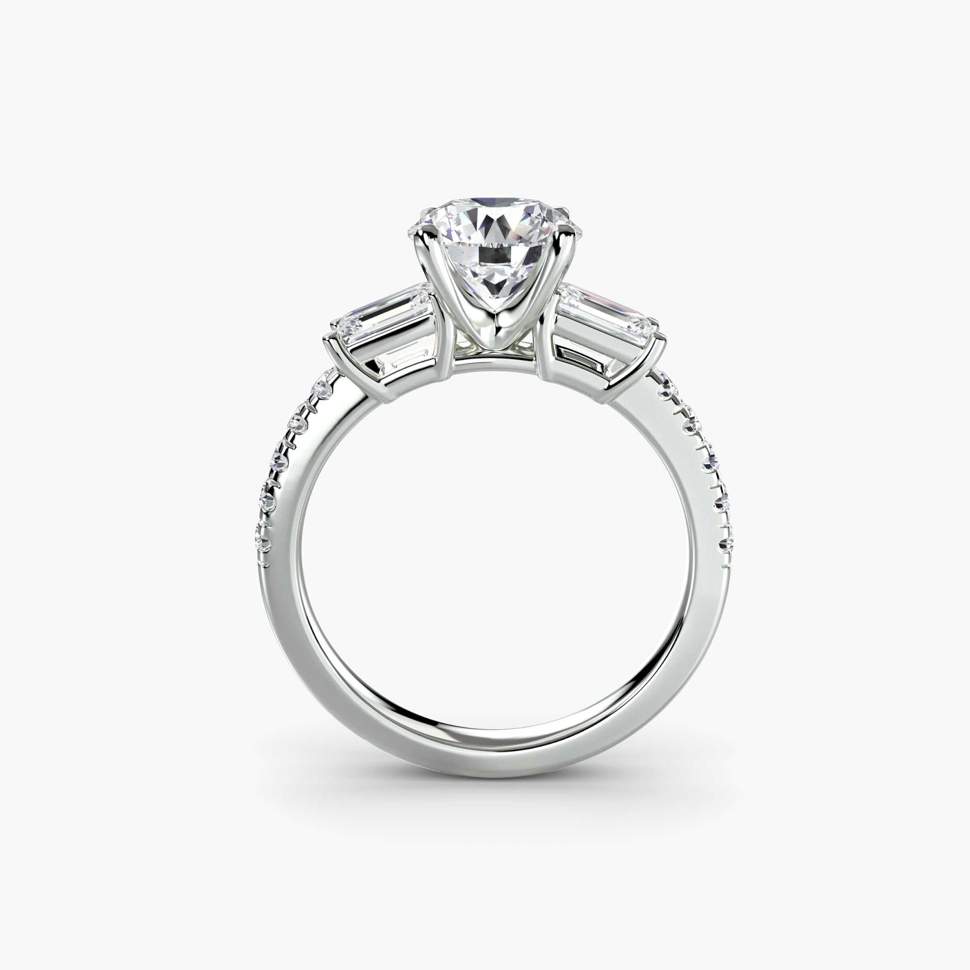 Rose Three-Stone Ring with Pavé Band