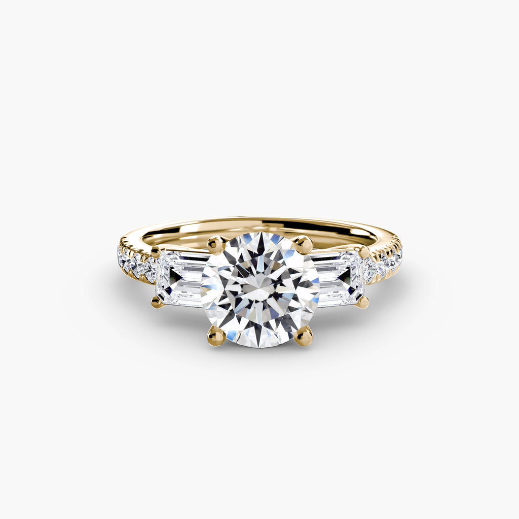 Rose Three-Stone Ring with Pavé Band