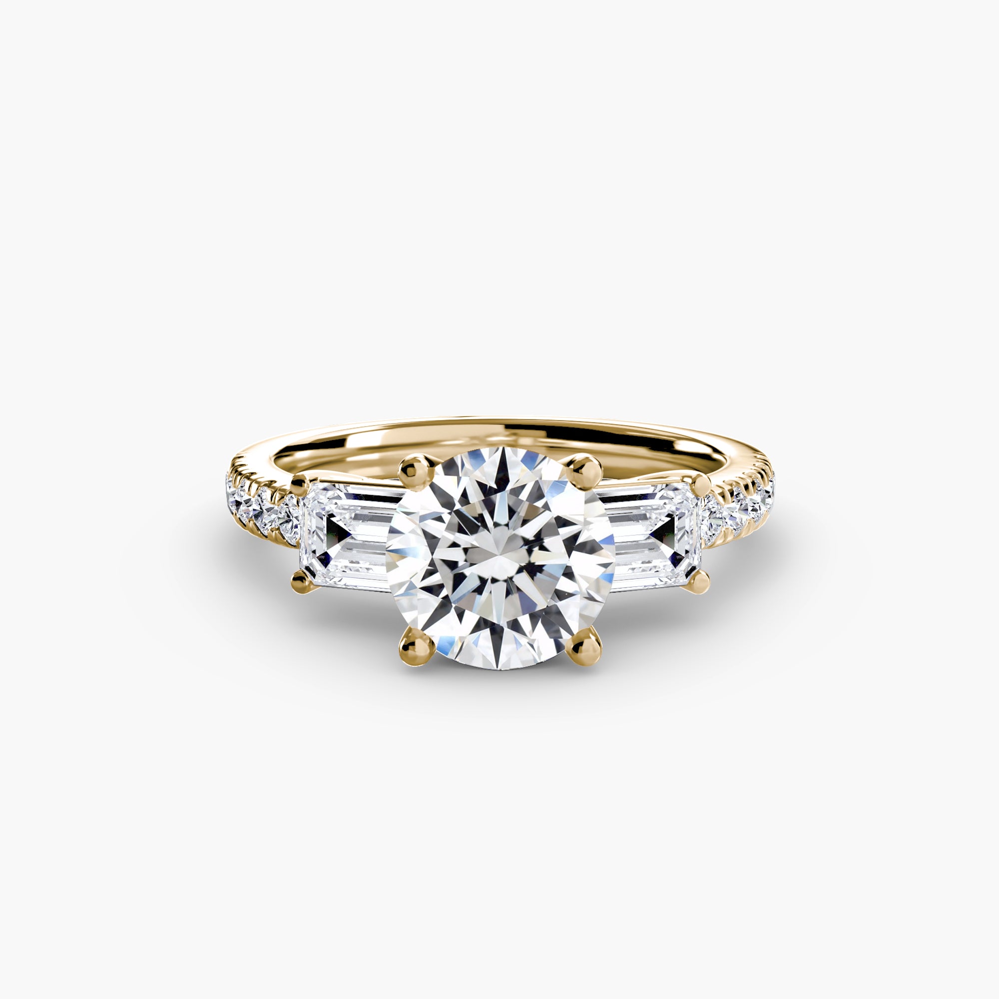 Rose Three-Stone Ring with Pavé Band
