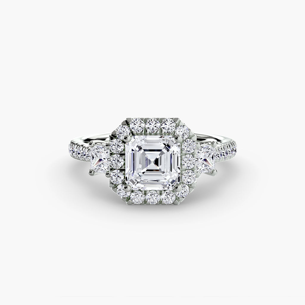 Mila Three-Stone Halo Ring