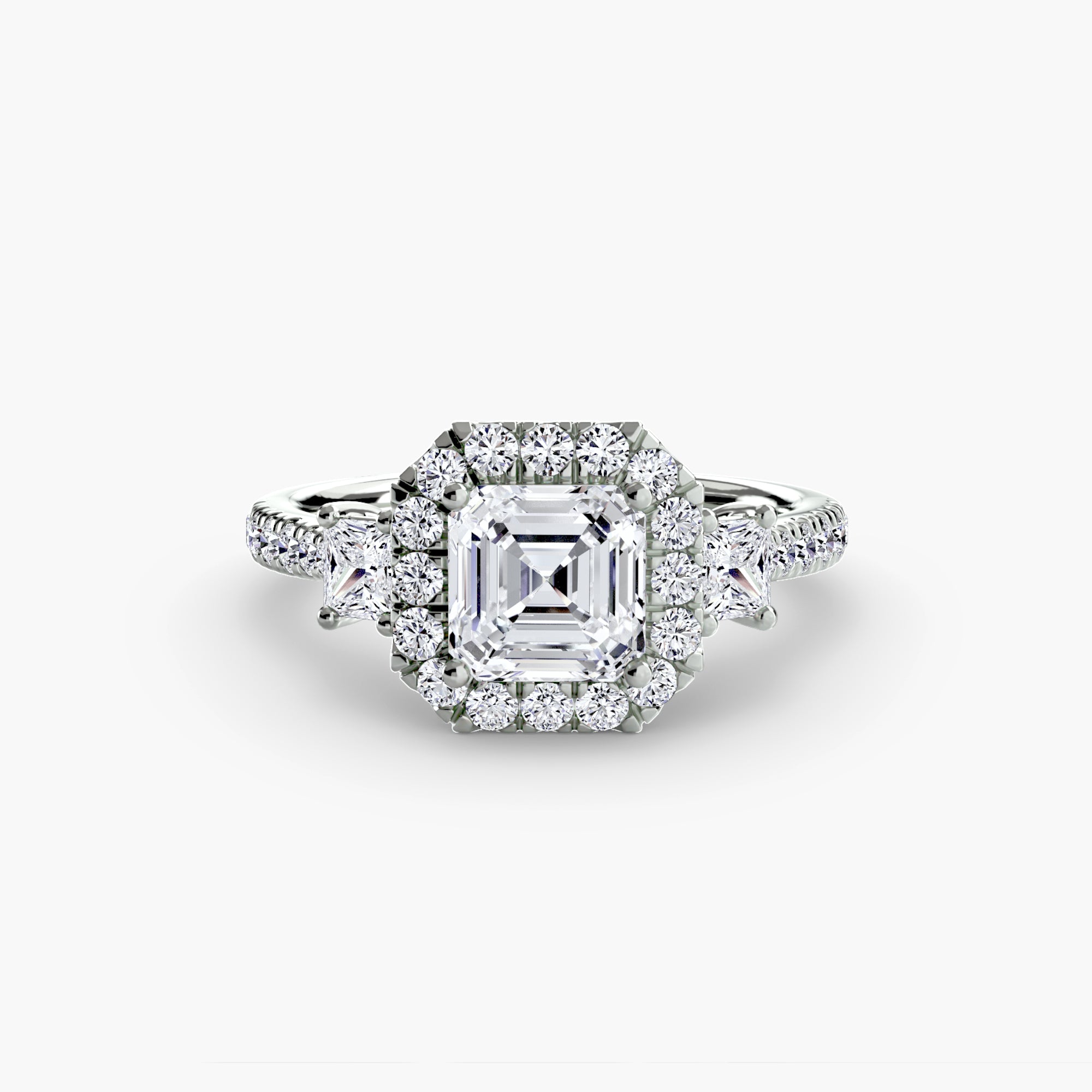 Mila Three-Stone Halo Ring