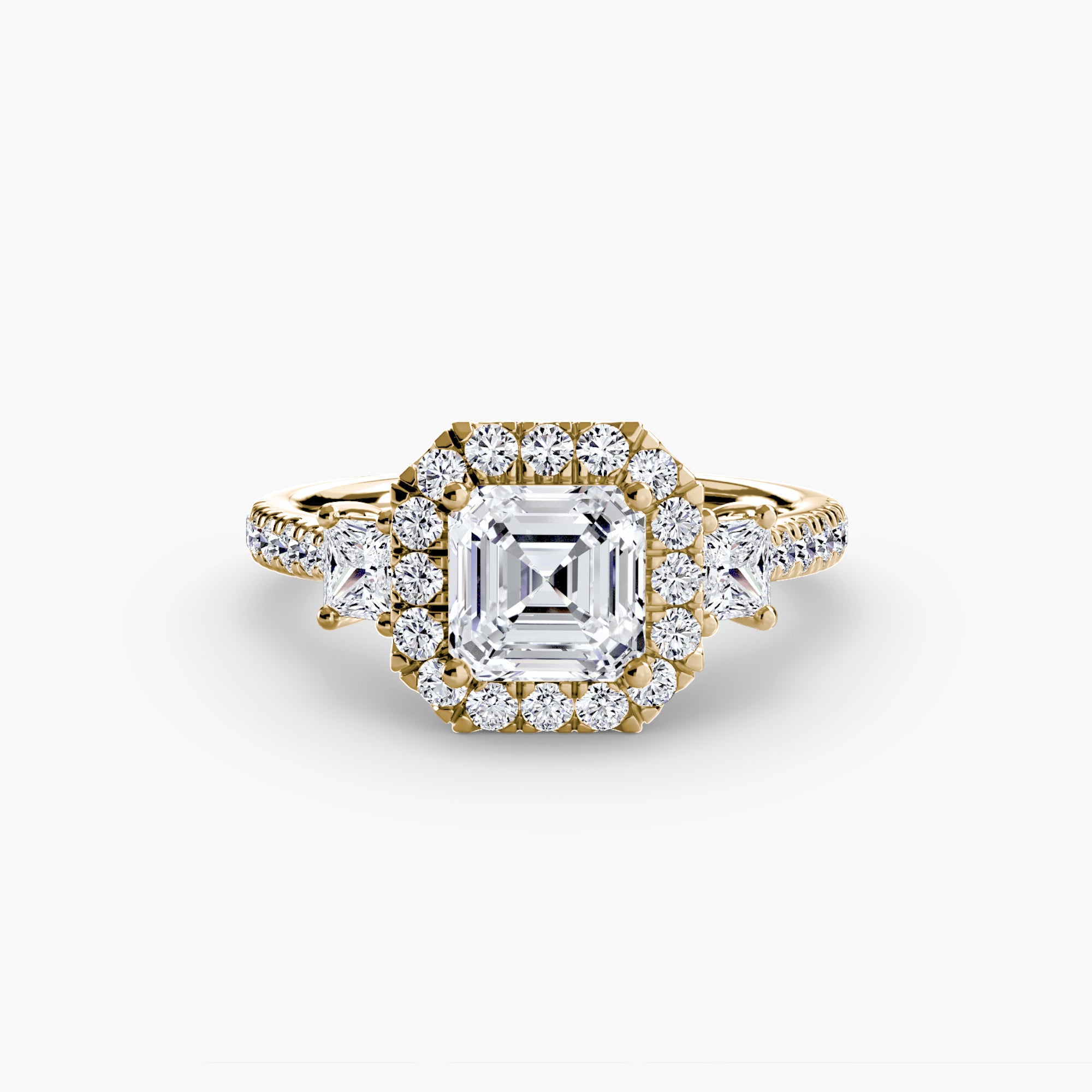Mila Three-Stone Halo Ring