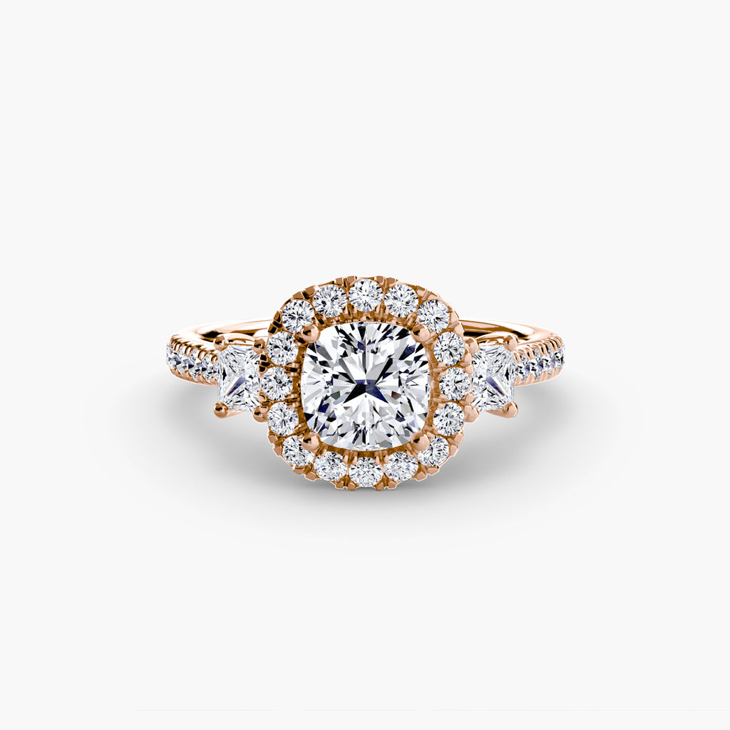 Mila Three-Stone Halo Ring