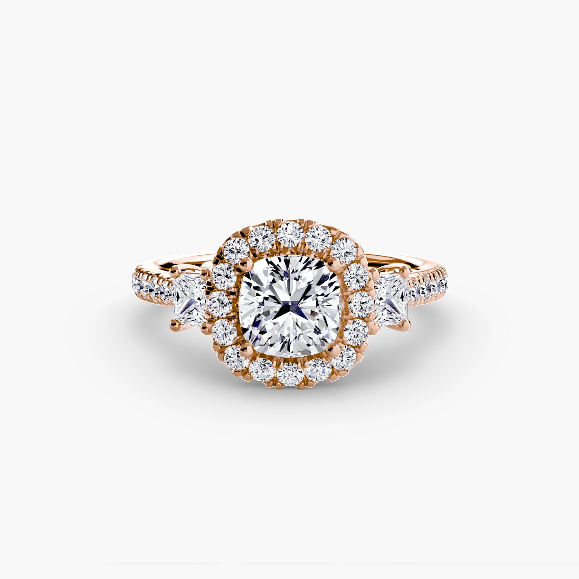 Mila Three-Stone Halo Ring