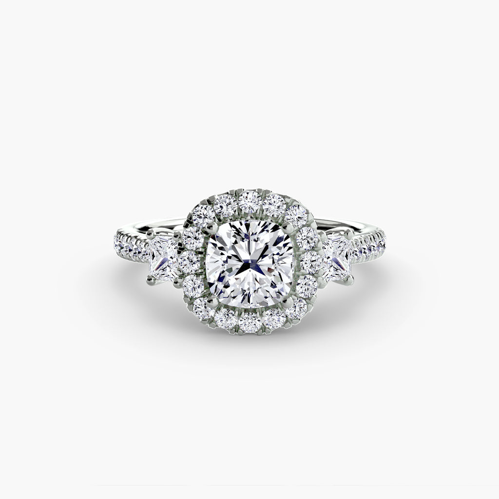 Mila Three-Stone Halo Ring