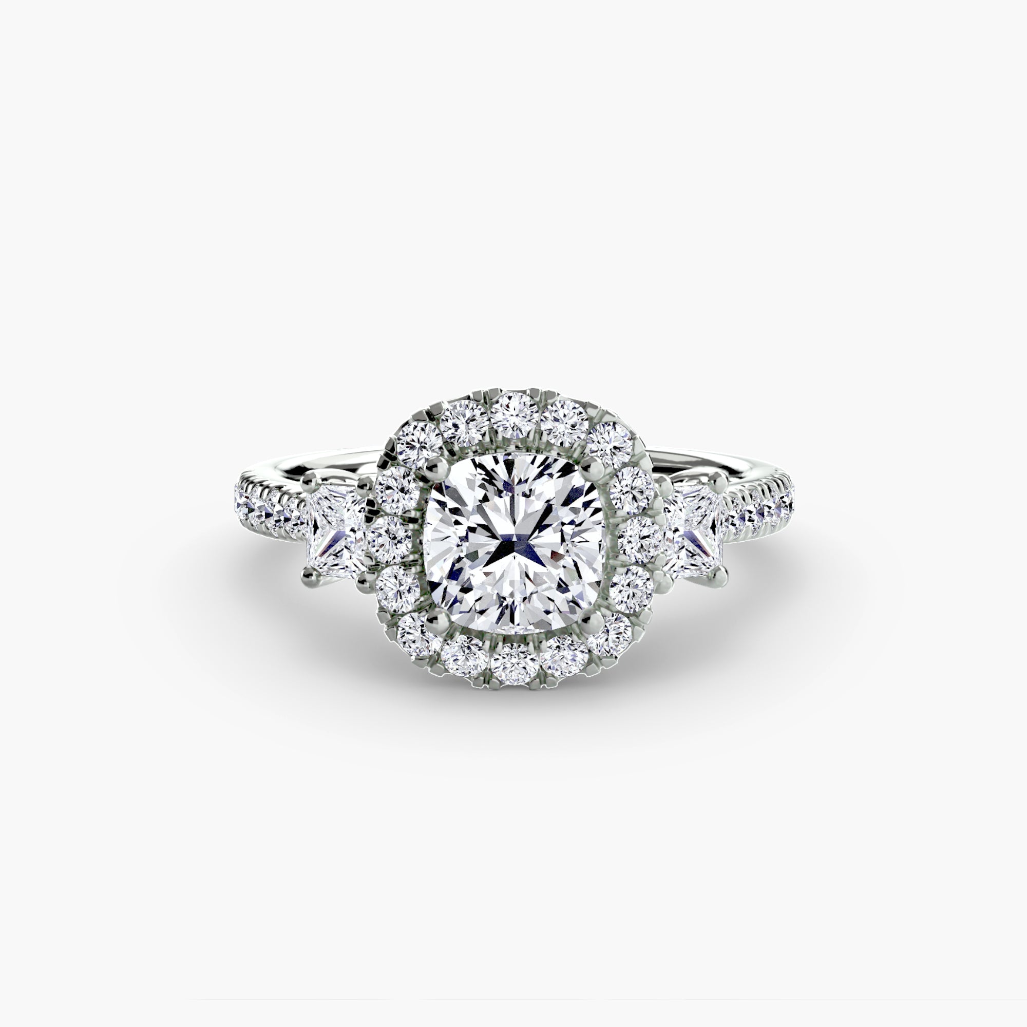 Mila Three-Stone Halo Ring