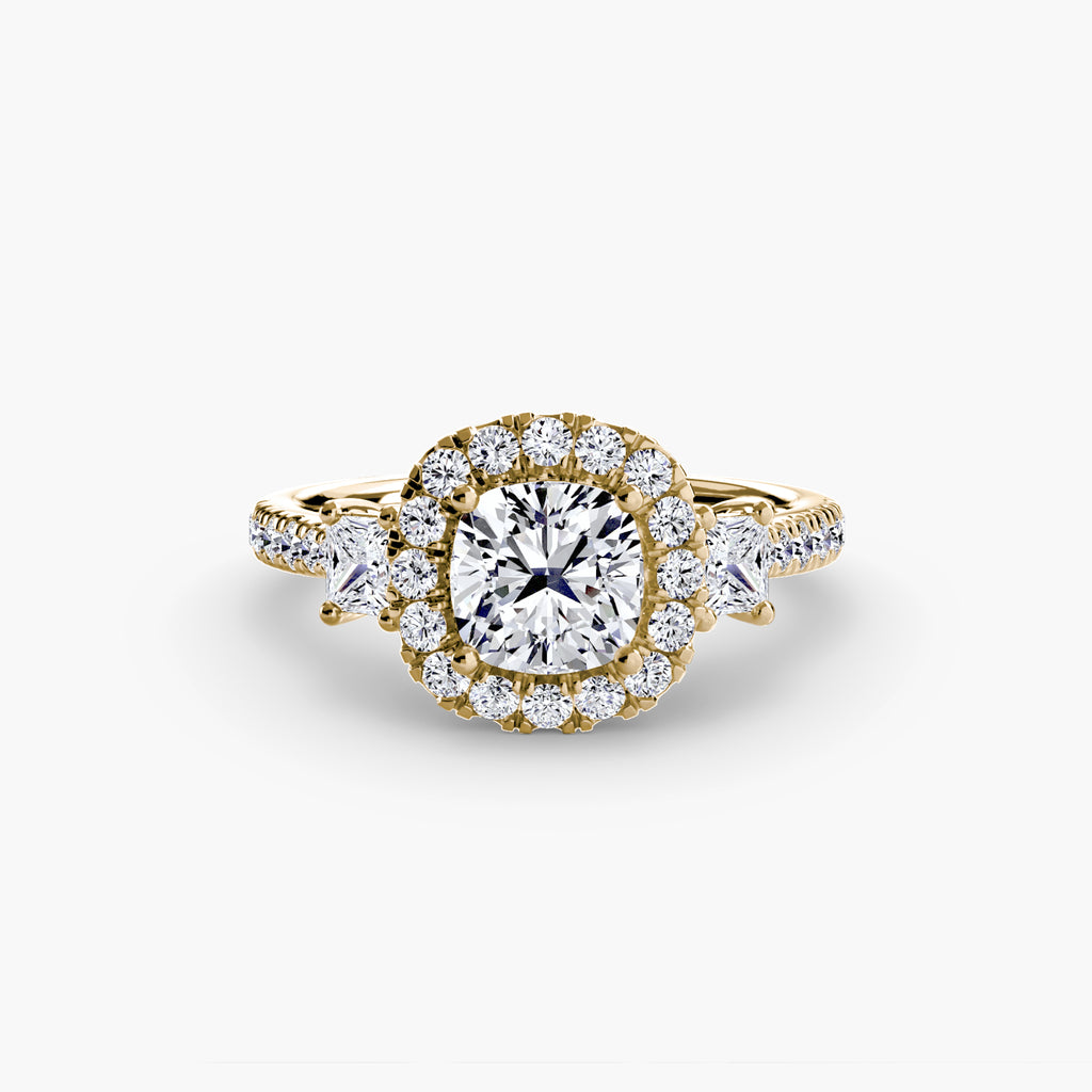 Mila Three-Stone Halo Ring