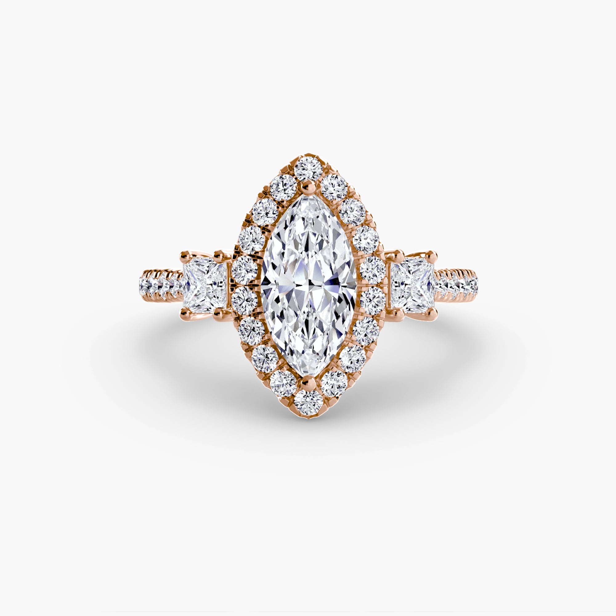 Mila Three-Stone Halo Ring
