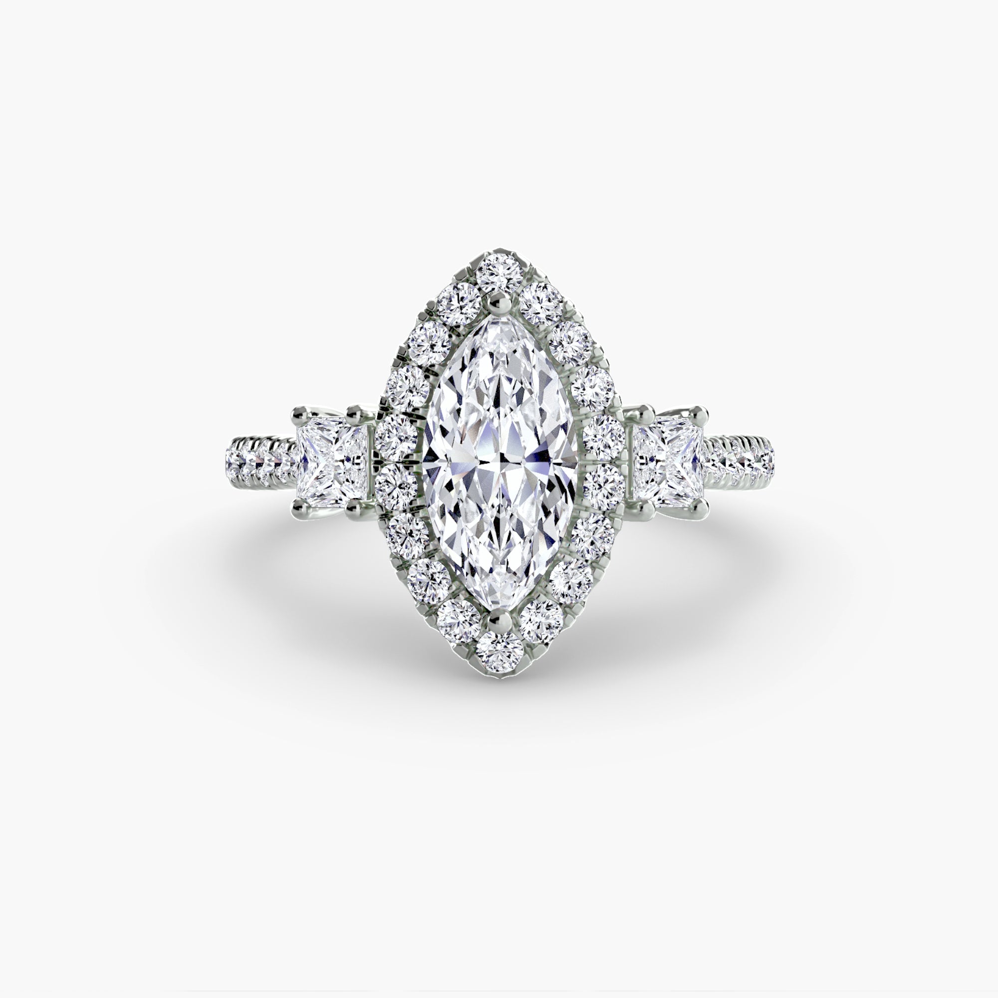 Mila Three-Stone Halo Ring