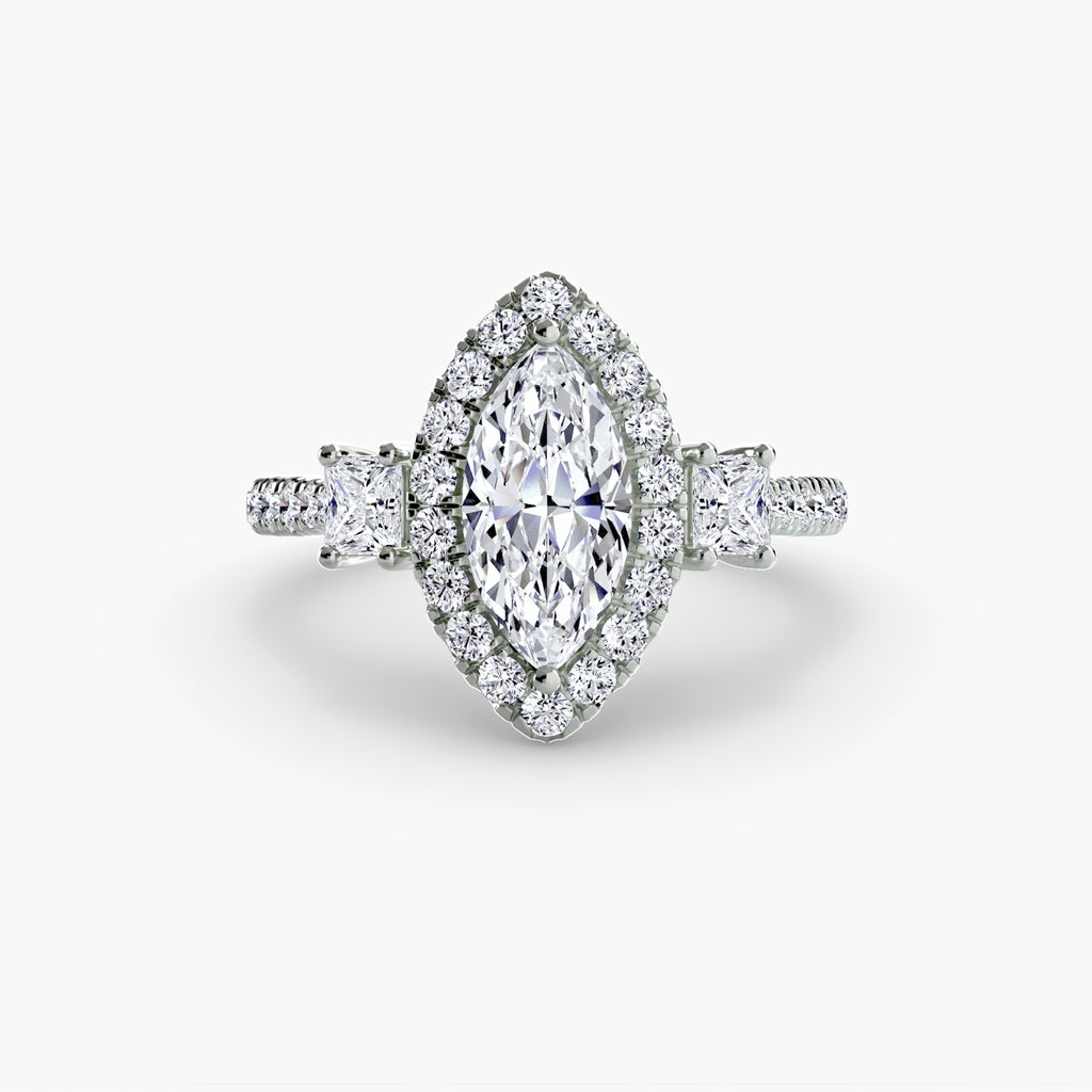 Mila Three-Stone Halo Ring