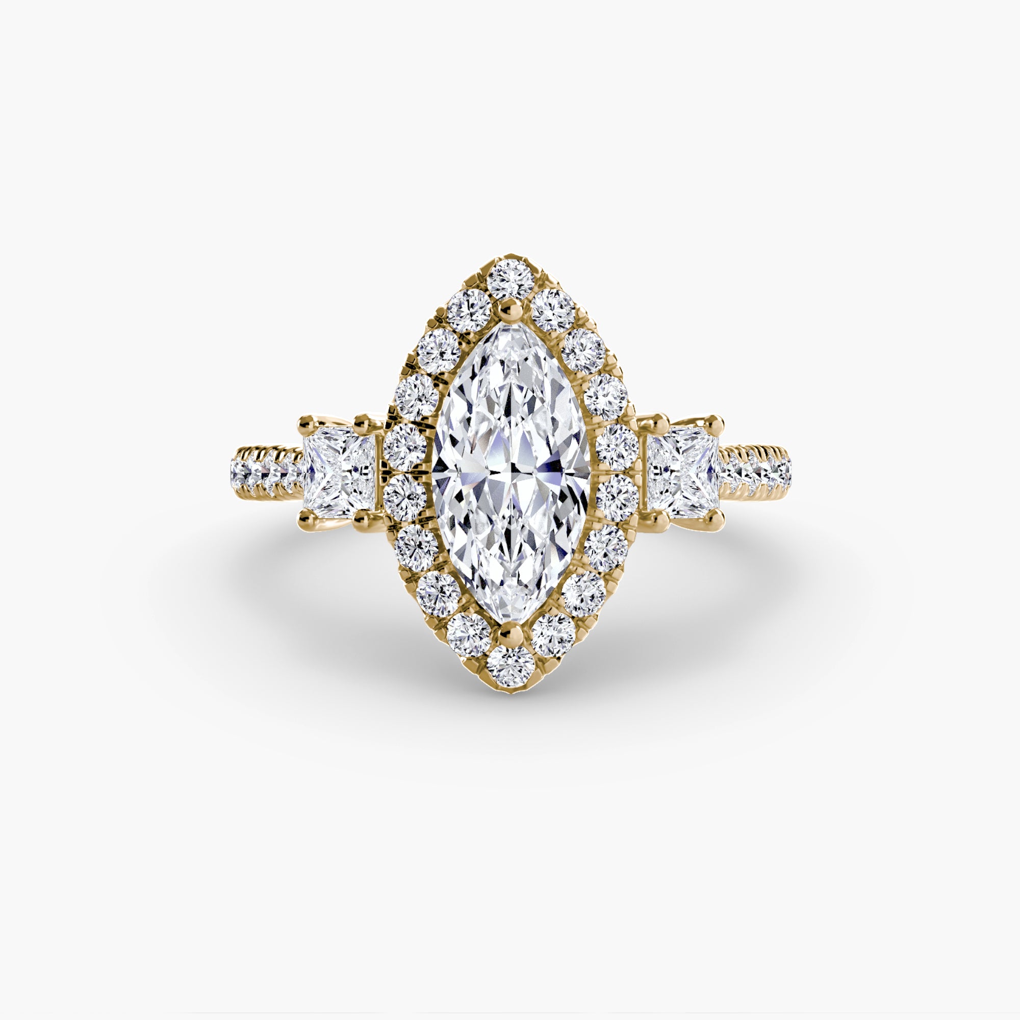Mila Three-Stone Halo Ring